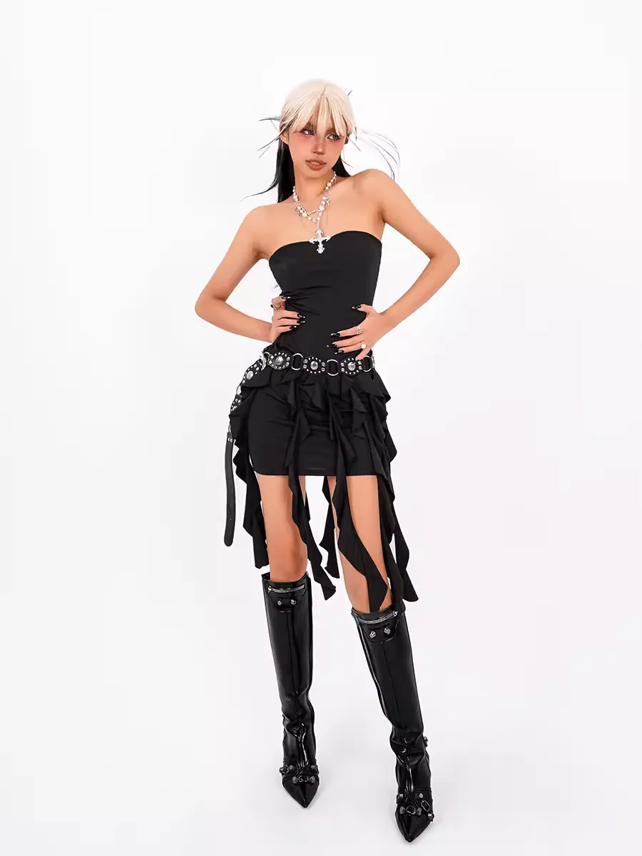 - Irregular A-line Dress with ruffles and ribbons GEU1338
