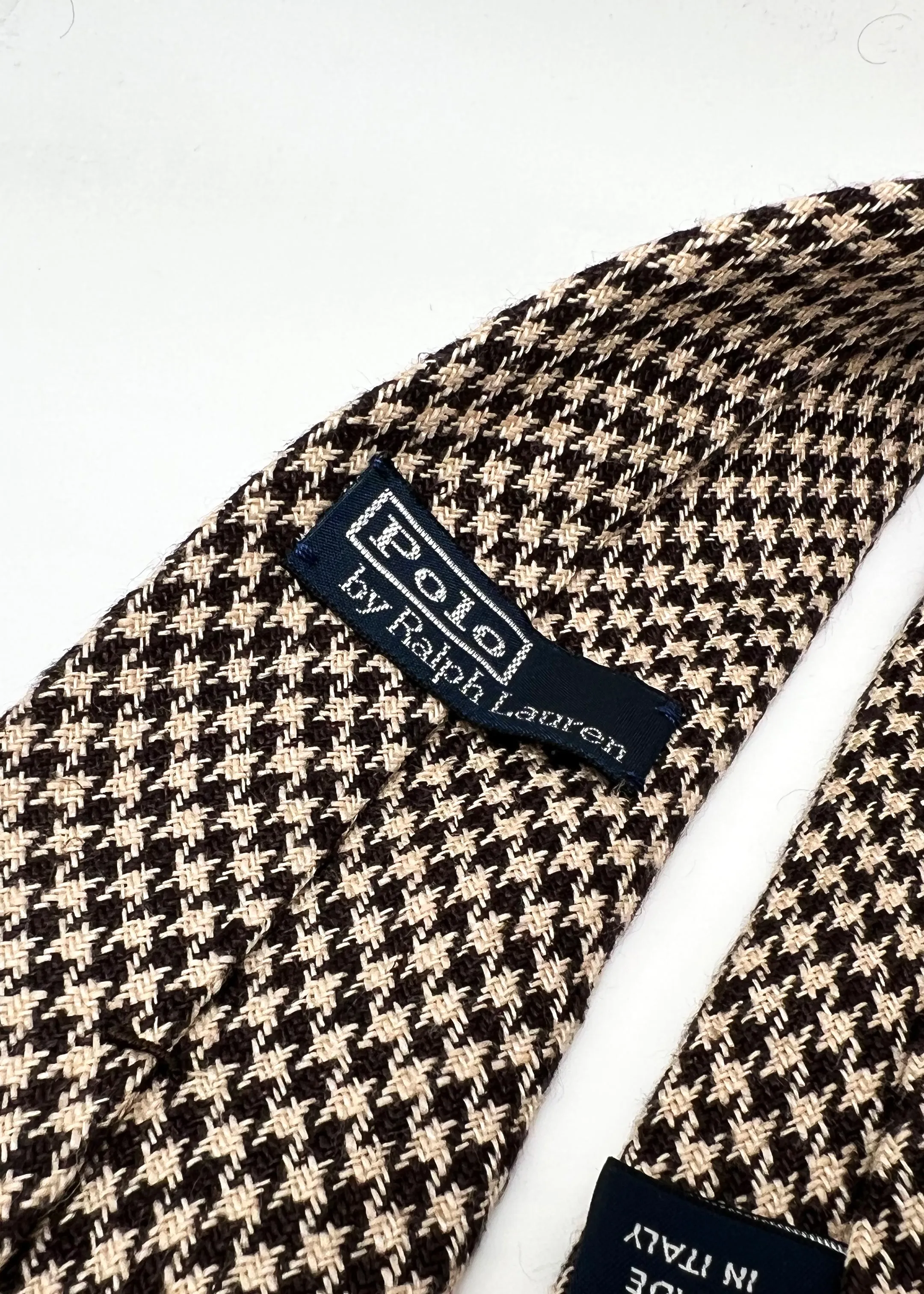$140 POLO RALPH LAUREN - 'Hand Made In Italy' Brown Wool Houndstooth - Tie