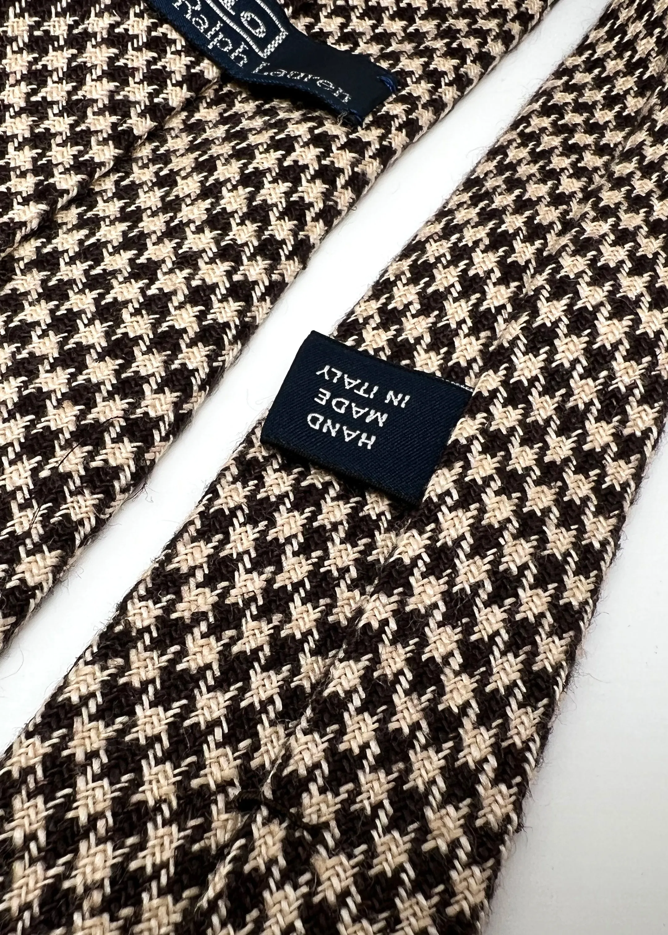 $140 POLO RALPH LAUREN - 'Hand Made In Italy' Brown Wool Houndstooth - Tie