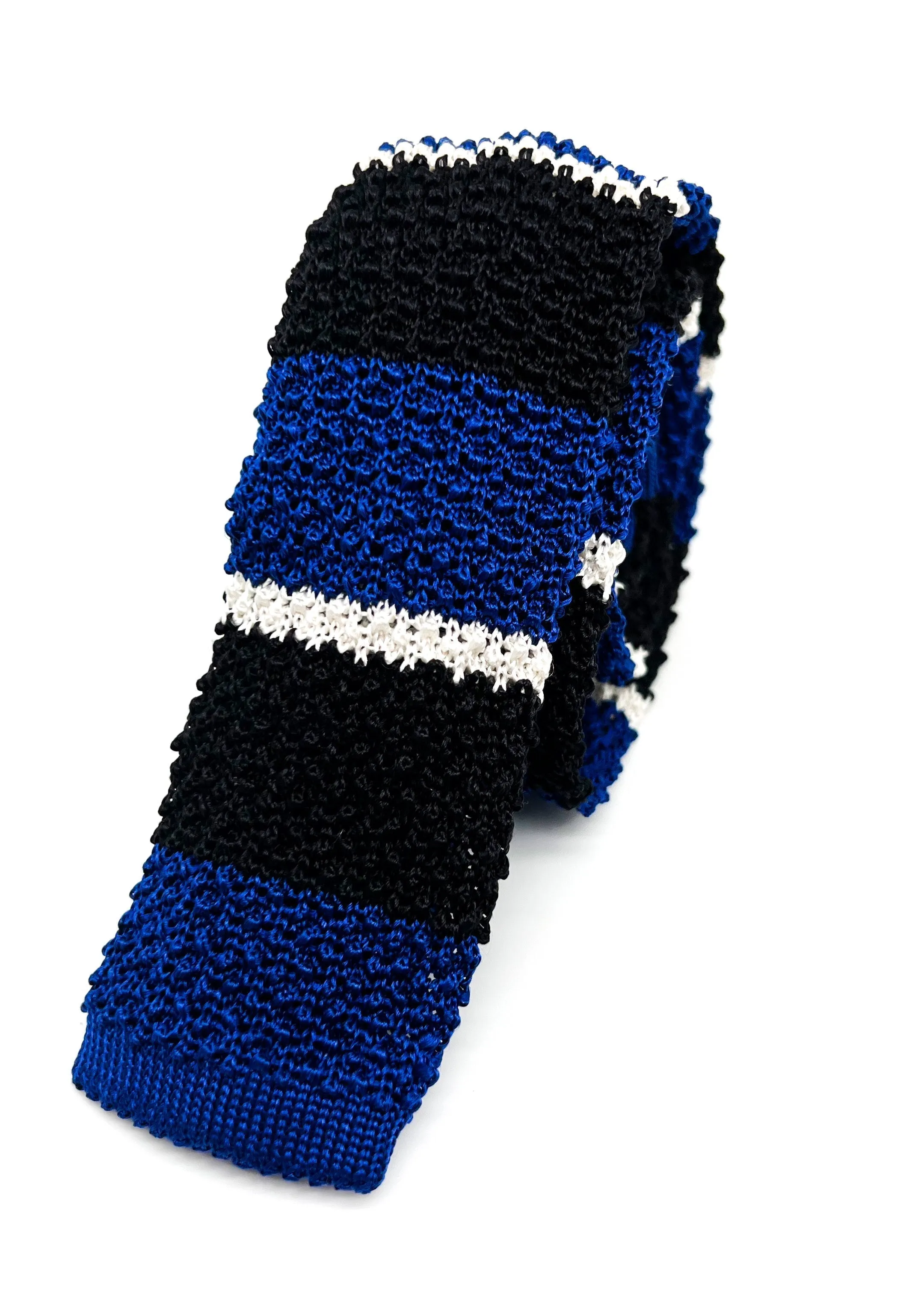 $165 OVADIA & SONS - Blue Navy & White Stripe Knit Silk - Tie