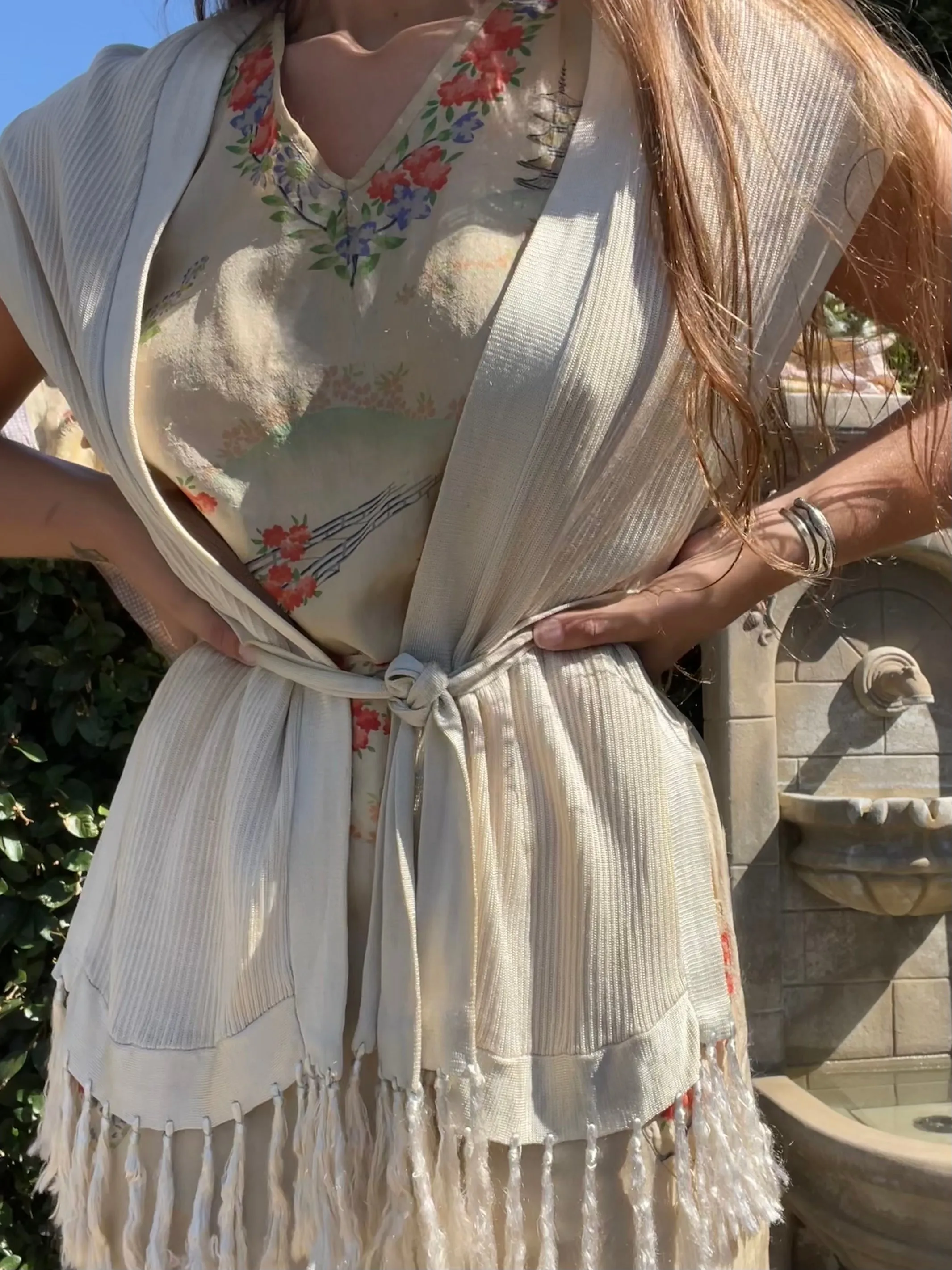 1910s/20s Silk Knit Fringe Cardigan Vest