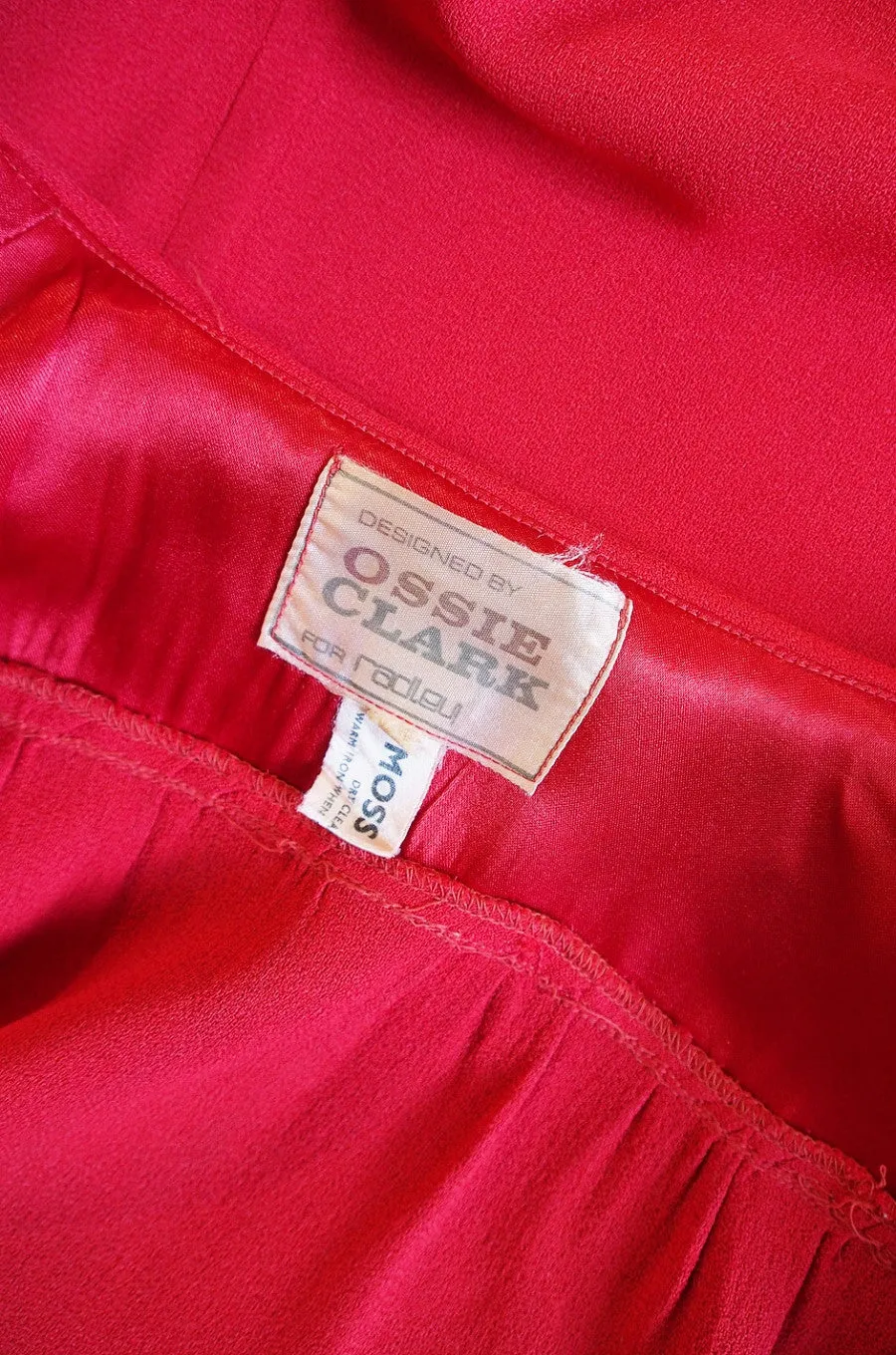 1960s Ossie Clark Red Moss Crepe Gown