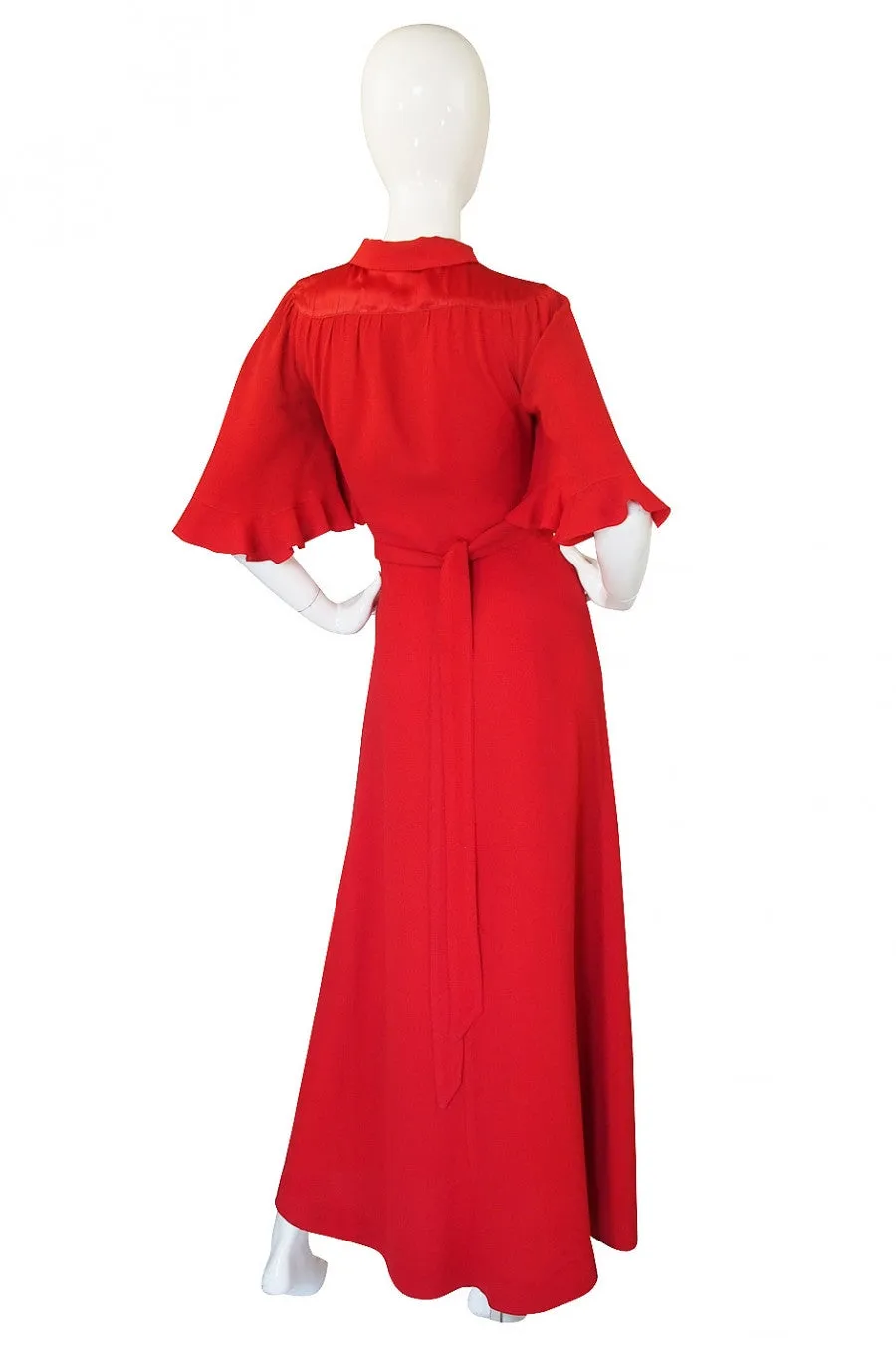 1960s Ossie Clark Red Moss Crepe Gown