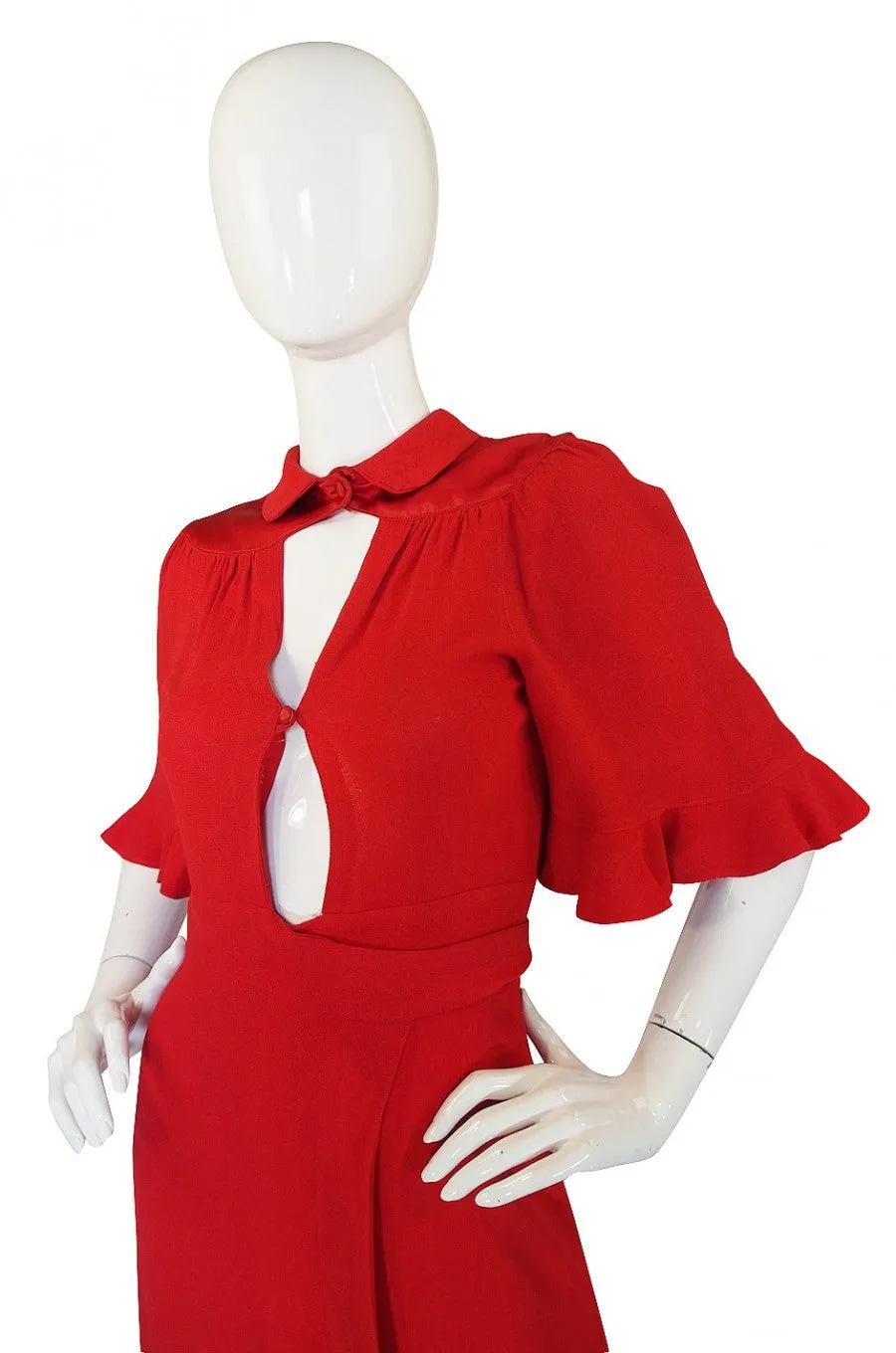 1960s Ossie Clark Red Moss Crepe Gown