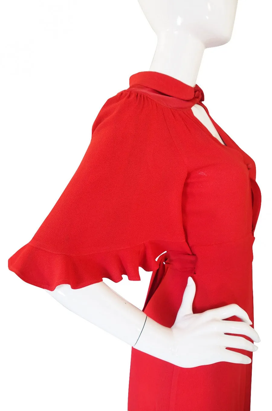 1960s Ossie Clark Red Moss Crepe Gown