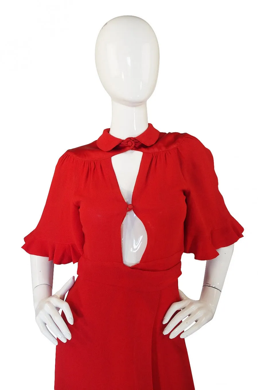 1960s Ossie Clark Red Moss Crepe Gown