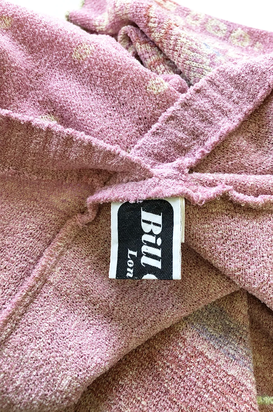 1970s Bill Gibb Patterned Knit Soft Pink Front Tie Poncho Cape Coat