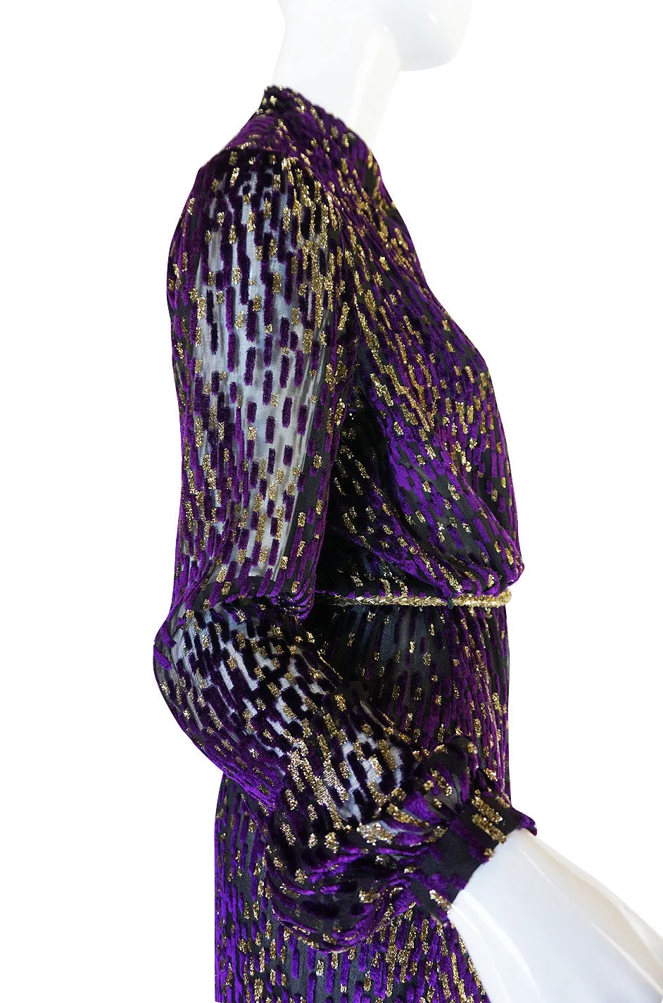 1970s Incredible Velvet Chiffon Lillie Rubin Dress
