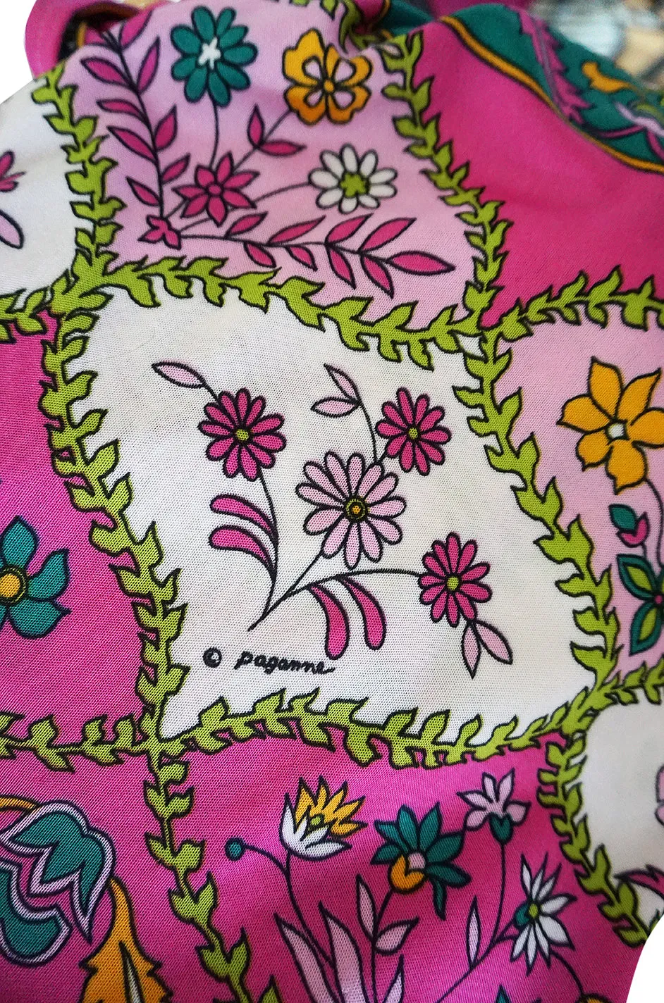 1970s Paganne Three Piece Printed Pink Jersey Tank Top & Pant Set