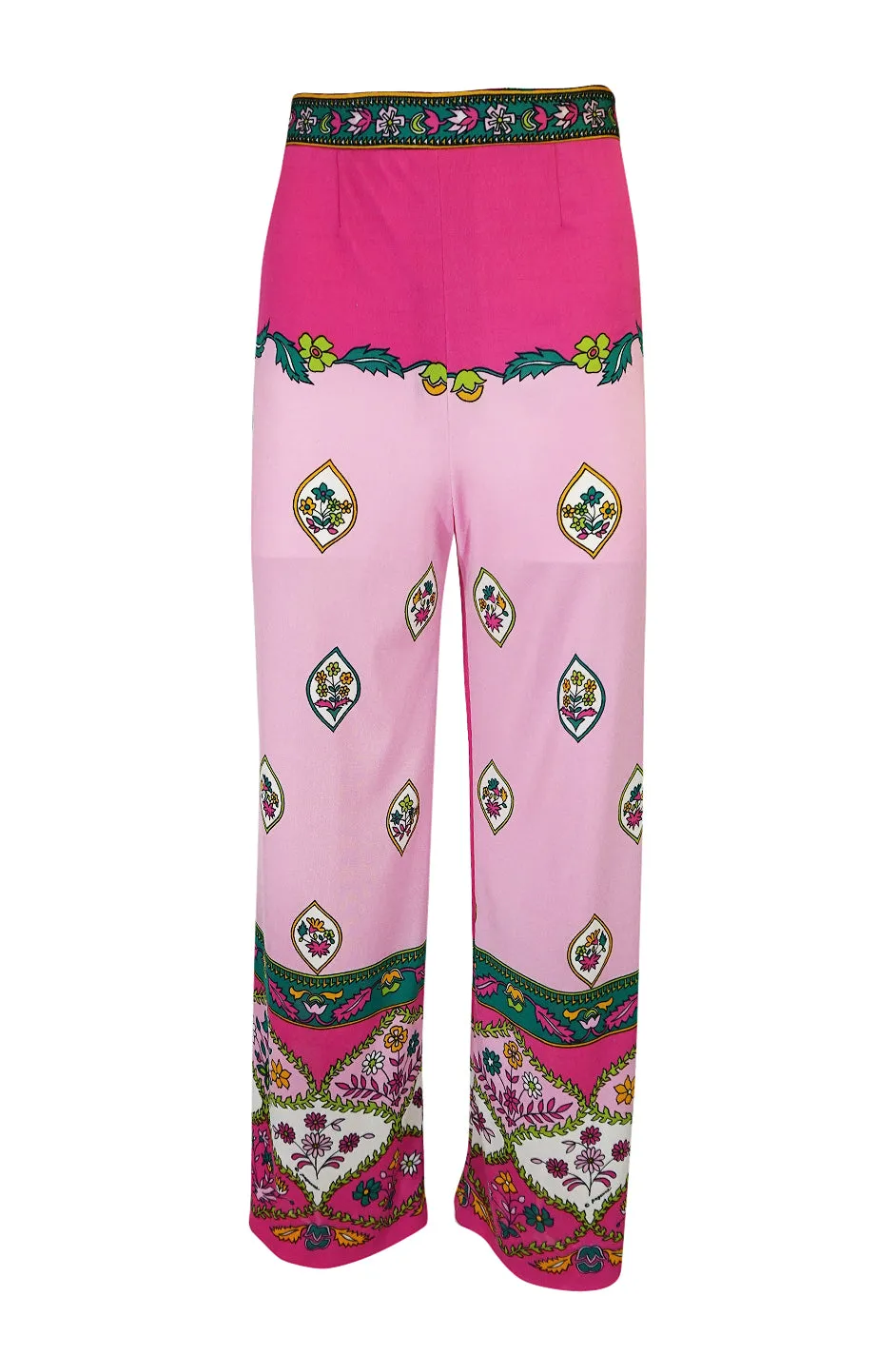 1970s Paganne Three Piece Printed Pink Jersey Tank Top & Pant Set