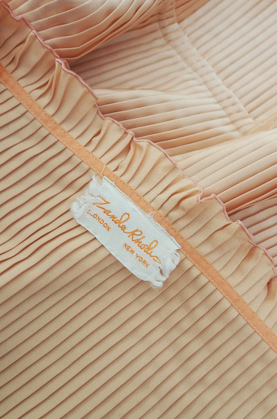 1970s Zandra Rhodes Pleated Peach Bed Jacket
