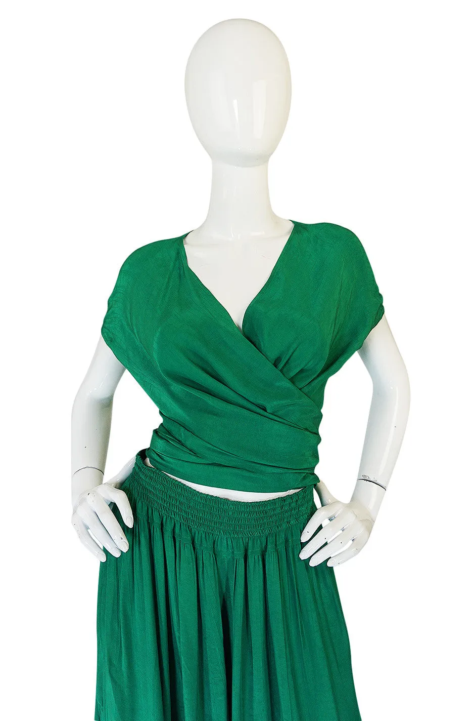 1980s Emerald Green Jean Muir Flowing Wrap Top & Pants