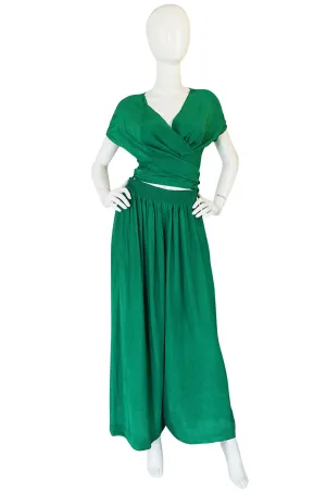 1980s Emerald Green Jean Muir Flowing Wrap Top & Pants