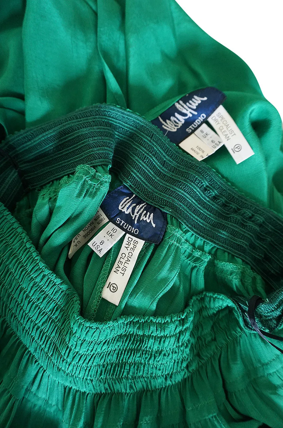 1980s Emerald Green Jean Muir Flowing Wrap Top & Pants