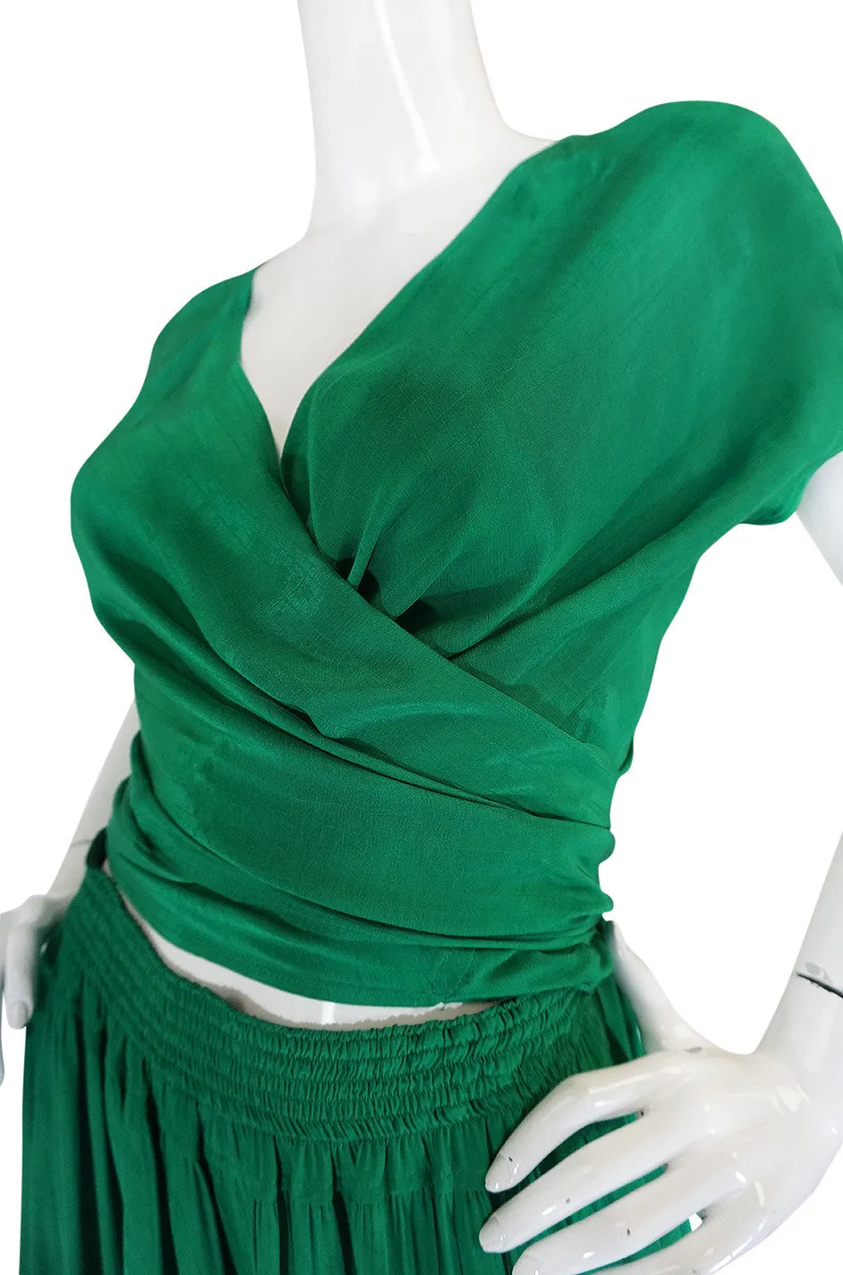1980s Emerald Green Jean Muir Flowing Wrap Top & Pants