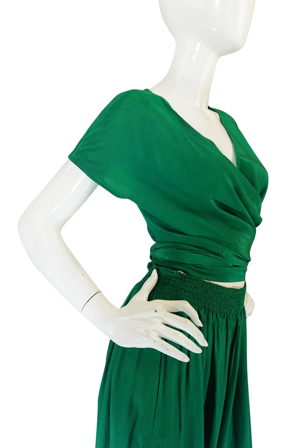 1980s Emerald Green Jean Muir Flowing Wrap Top & Pants