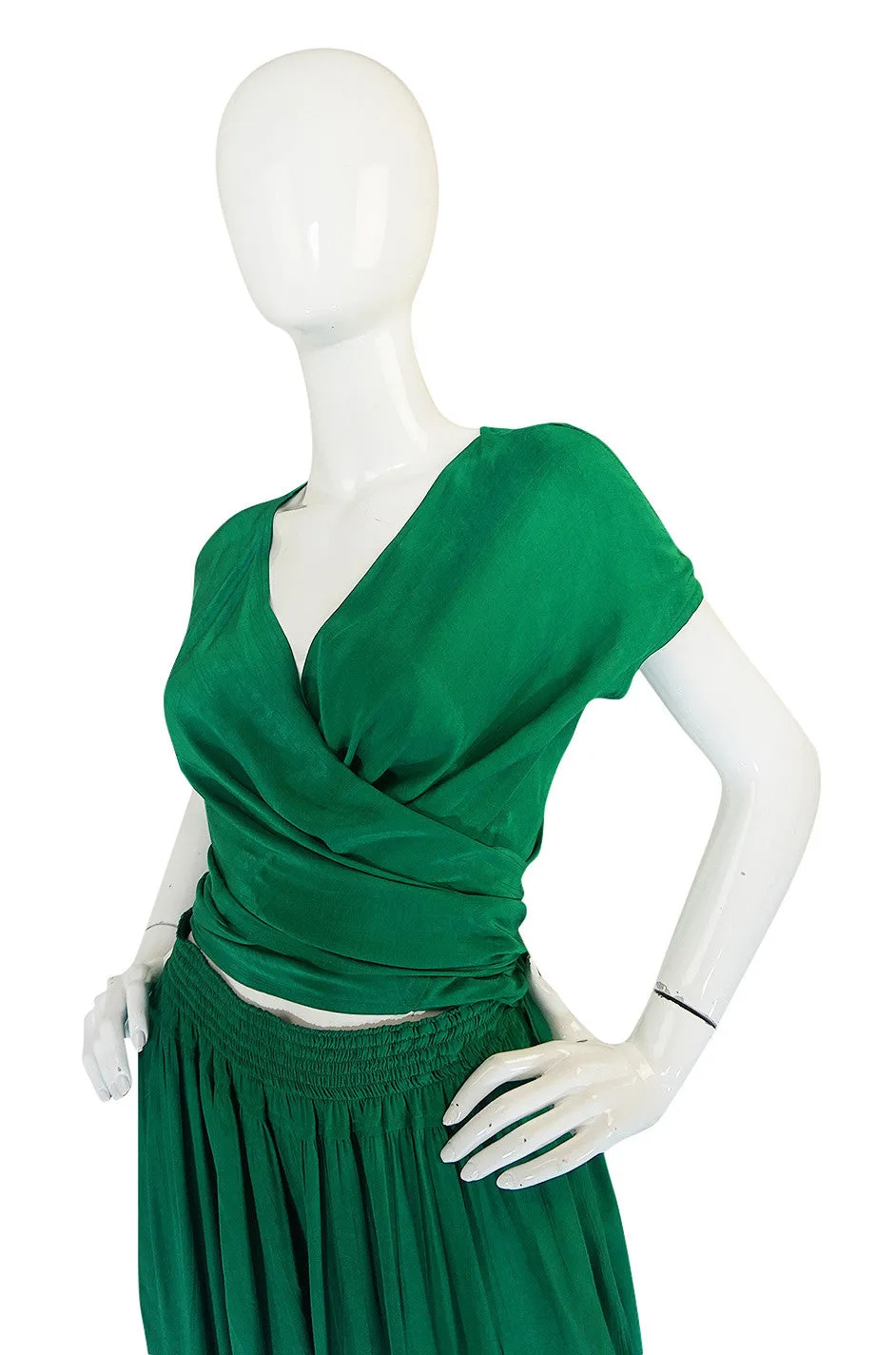 1980s Emerald Green Jean Muir Flowing Wrap Top & Pants