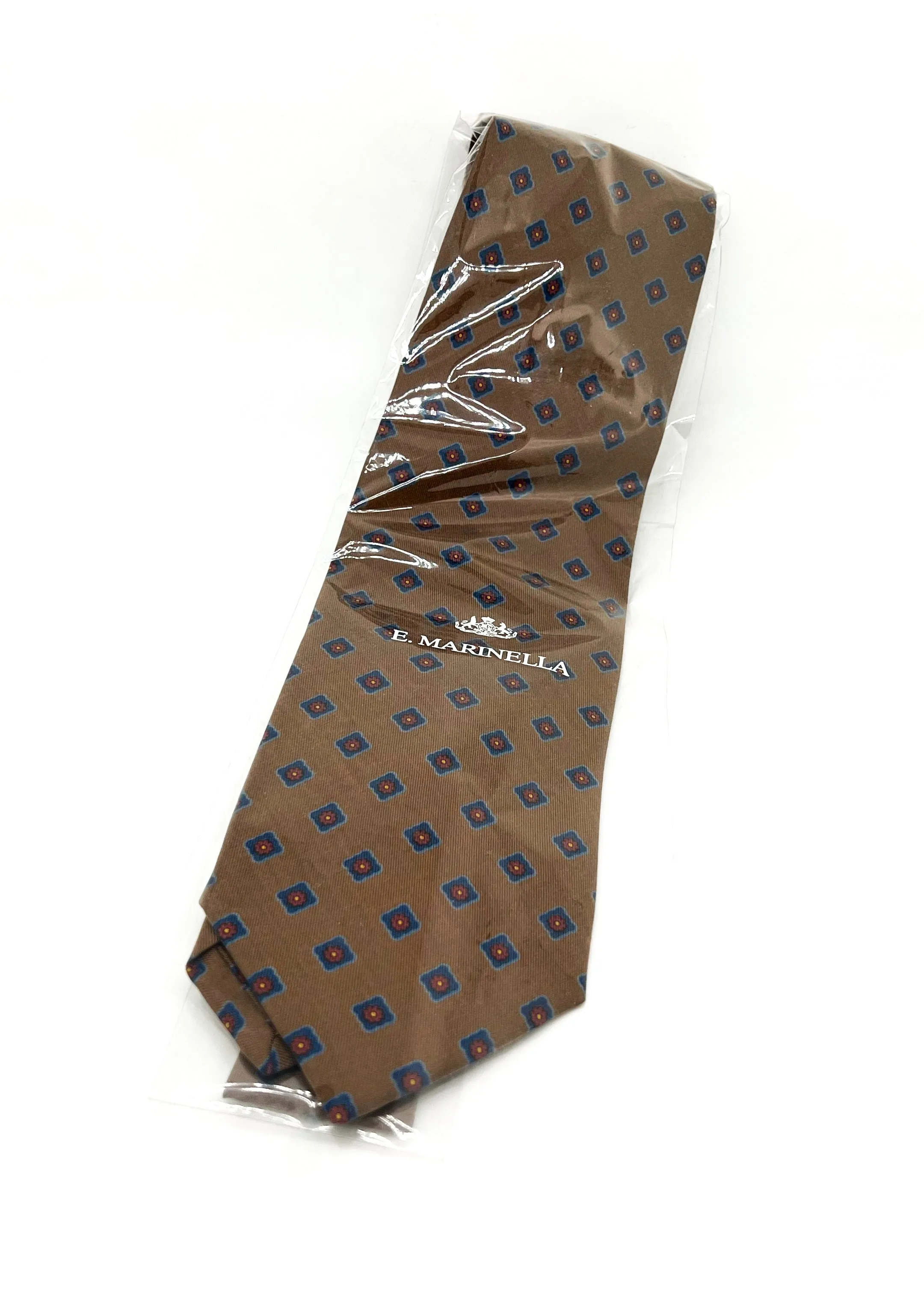 $230 E. MARINELLA - NAPOLI *Hand Made* Foulard Brown / Blue SOFT SILK 3.5" - Tie