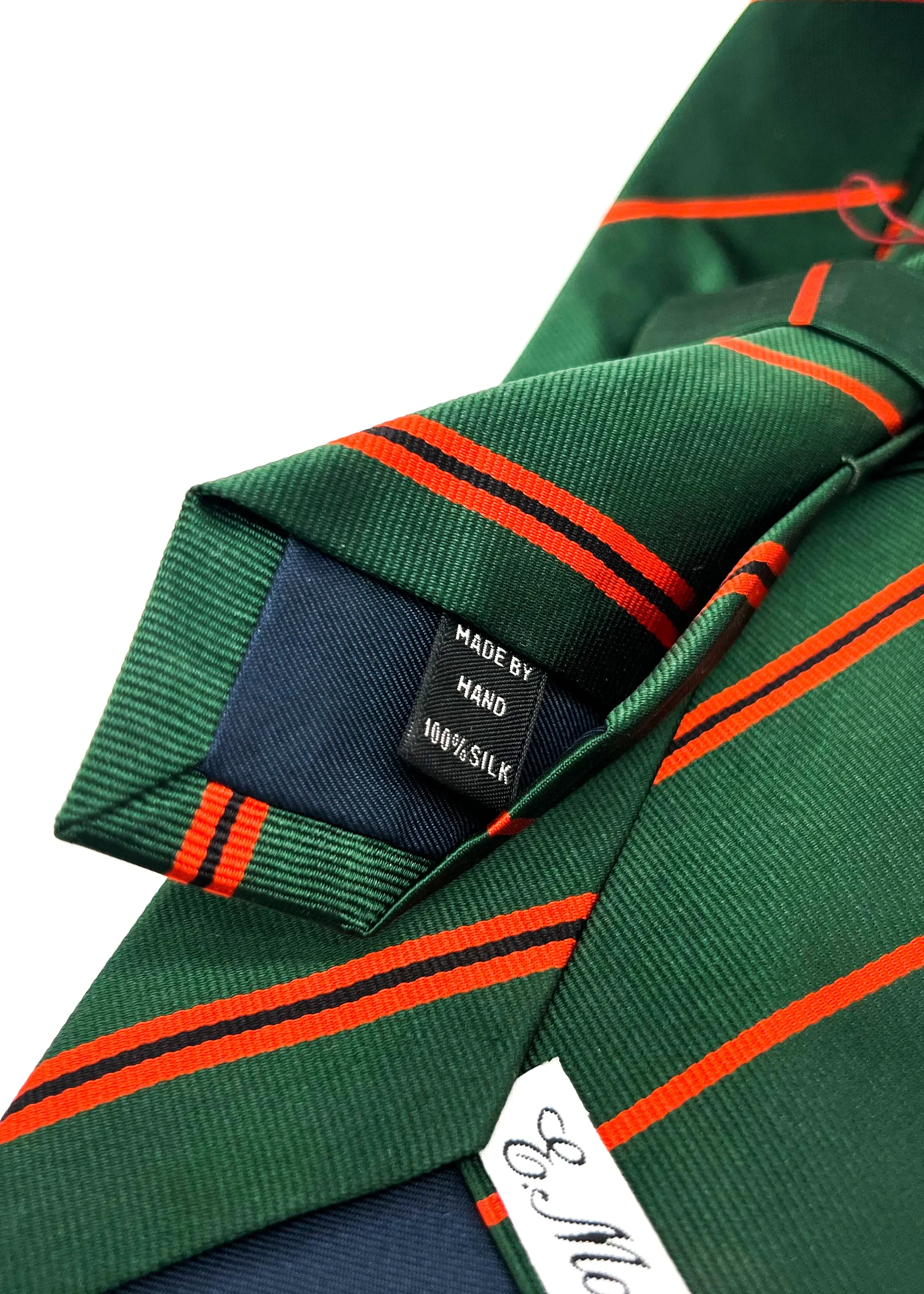 $230 E. MARINELLA - NAPOLI *Hand Made* Green / Orange Stripe 3.5" - Tie