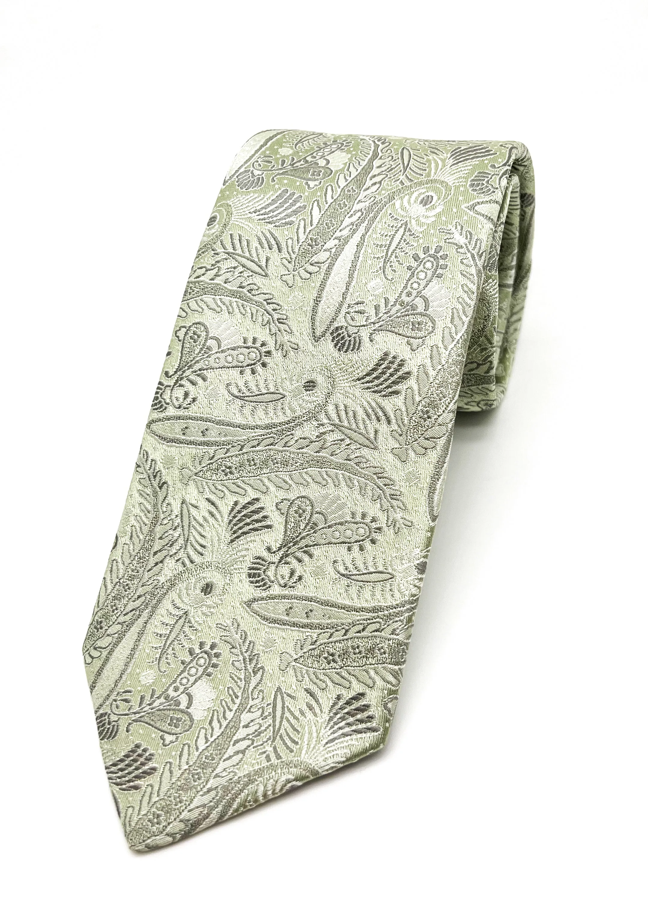 $235 ISAIA - * 7-Fold * Napoli Green Tonal Paisley Tie 3.25" - Tie