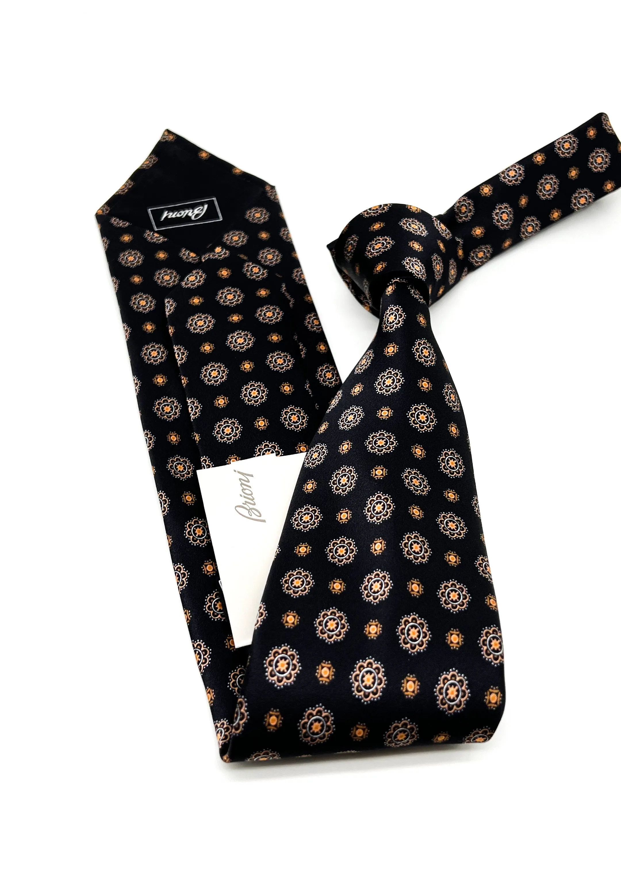 $240 BRIONI - Black Floral Pattern Silk 3" - Tie