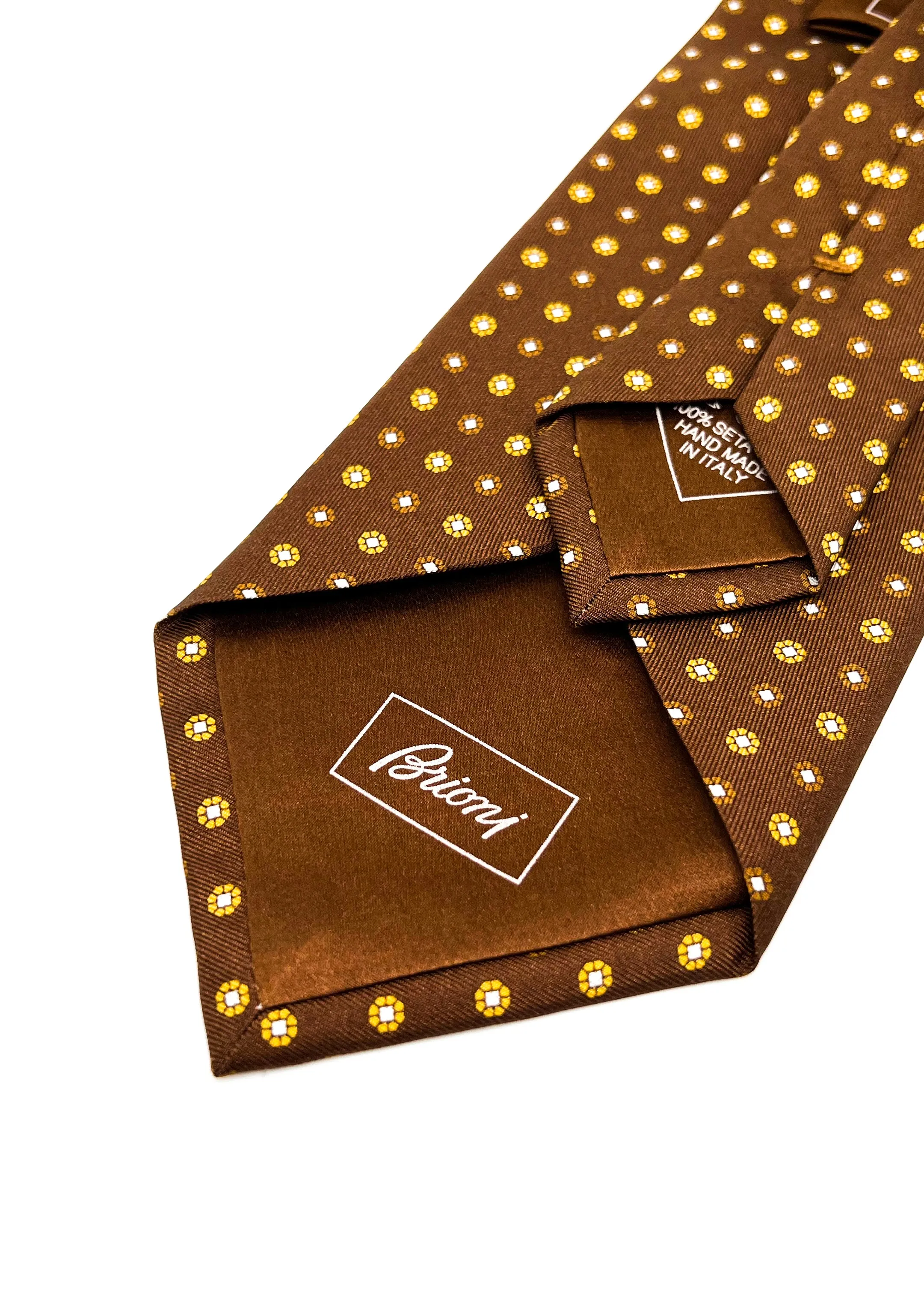 $240 BRIONI - Brown & Yellow Patterned Tie Silk 3.5" - Tie