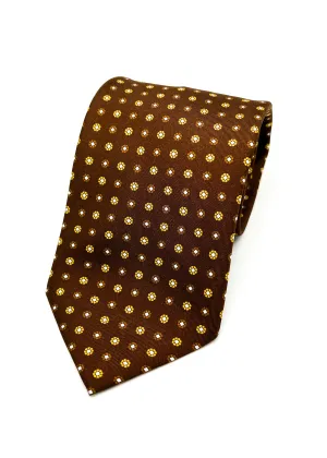 $240 BRIONI - Brown & Yellow Patterned Tie Silk 3.5" - Tie