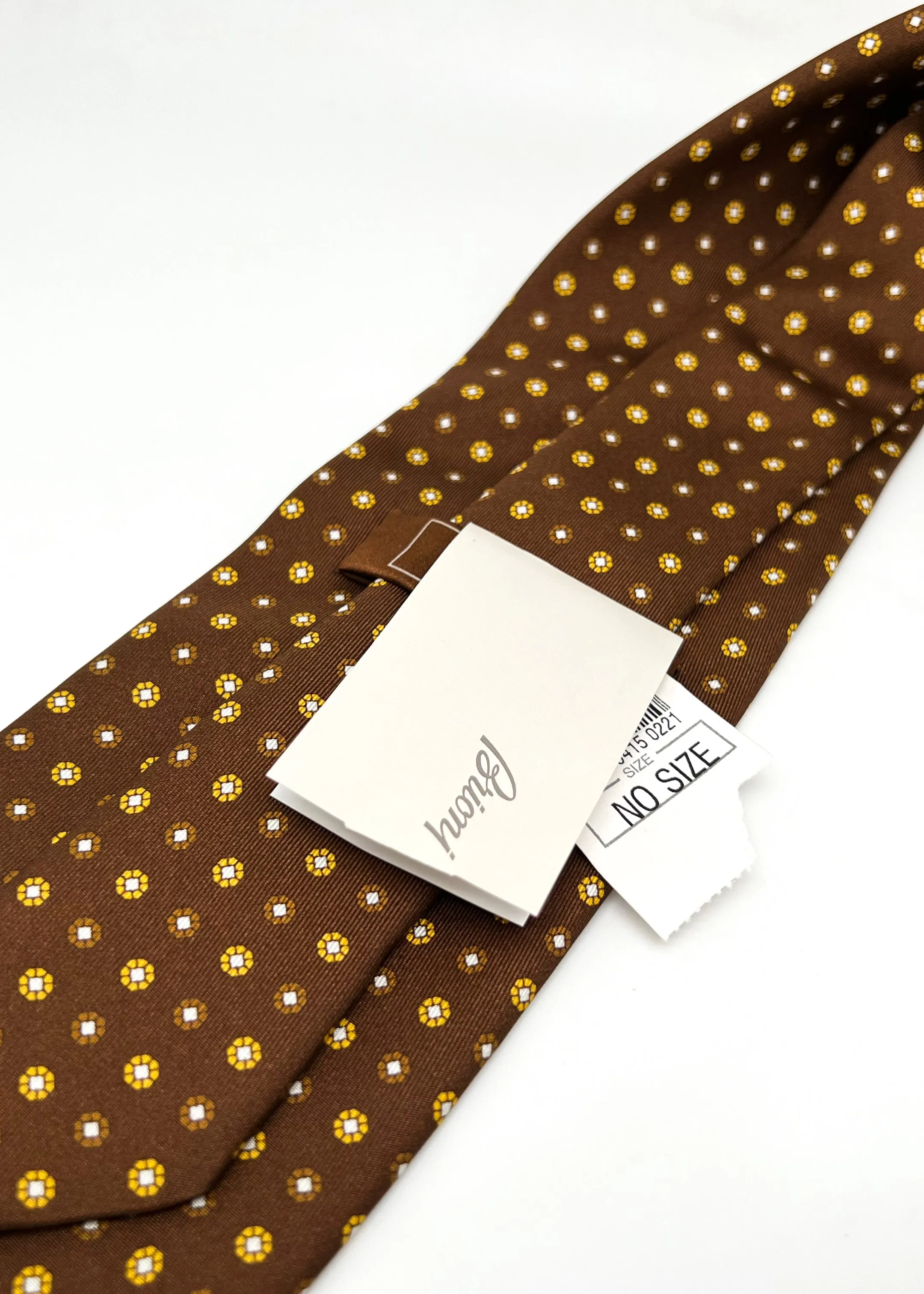 $240 BRIONI - Brown & Yellow Patterned Tie Silk 3.5" - Tie