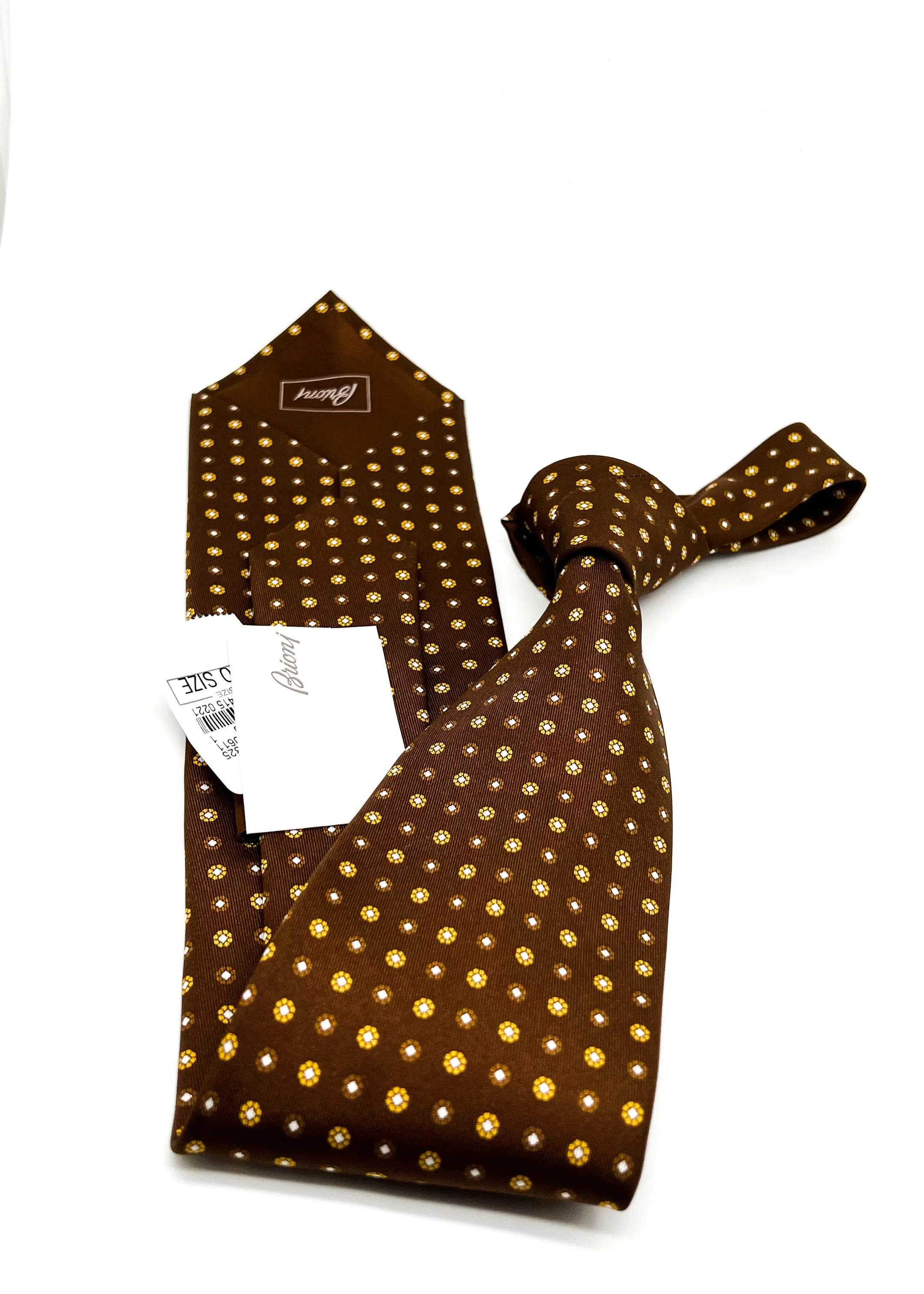 $240 BRIONI - Brown & Yellow Patterned Tie Silk 3.5" - Tie