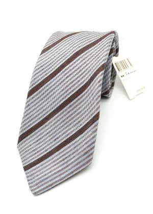 $285 KITON - NAPOLI *LINEN / SILK* Brown & Pastel Blue Alt Stripe 3.25" - Tie