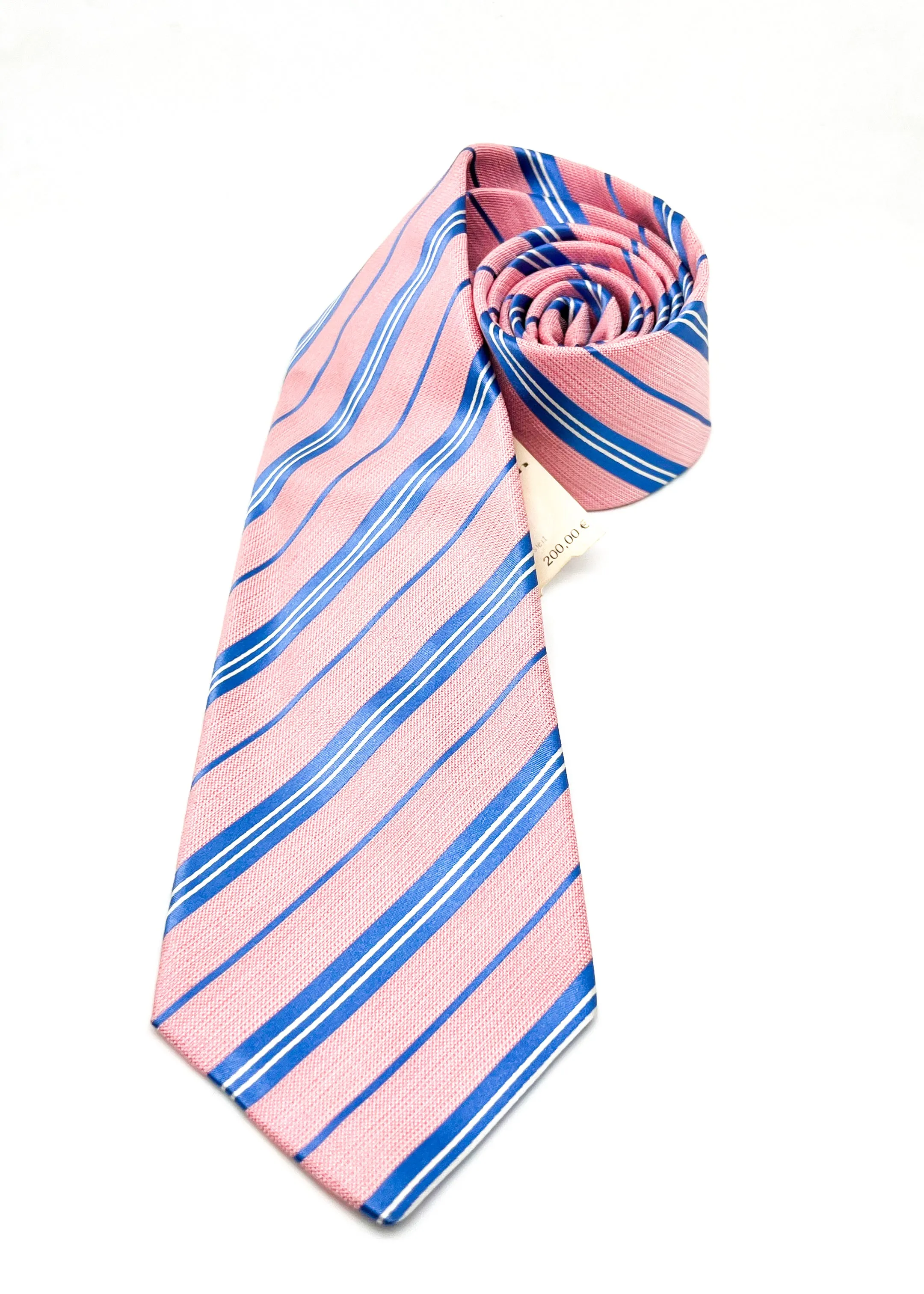 $285 KITON - NAPOLI *LINEN / SILK* Pink & Blue Alternating Stripe 3.25" - Tie