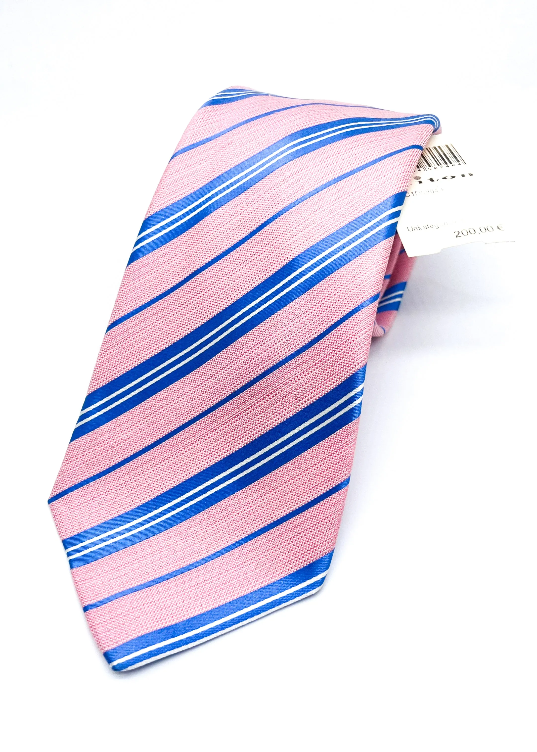 $285 KITON - NAPOLI *LINEN / SILK* Pink & Blue Alternating Stripe 3.25" - Tie