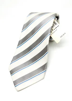 $285 KITON - NAPOLI *SILK / COTTON* Ivory & Blue Alternating Stripe 3.25" - Tie