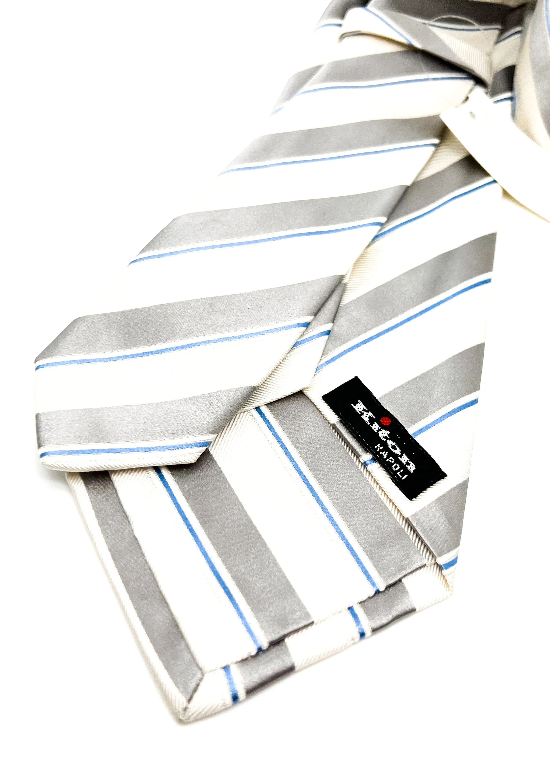 $285 KITON - NAPOLI *SILK / COTTON* Ivory & Blue Alternating Stripe 3.25" - Tie