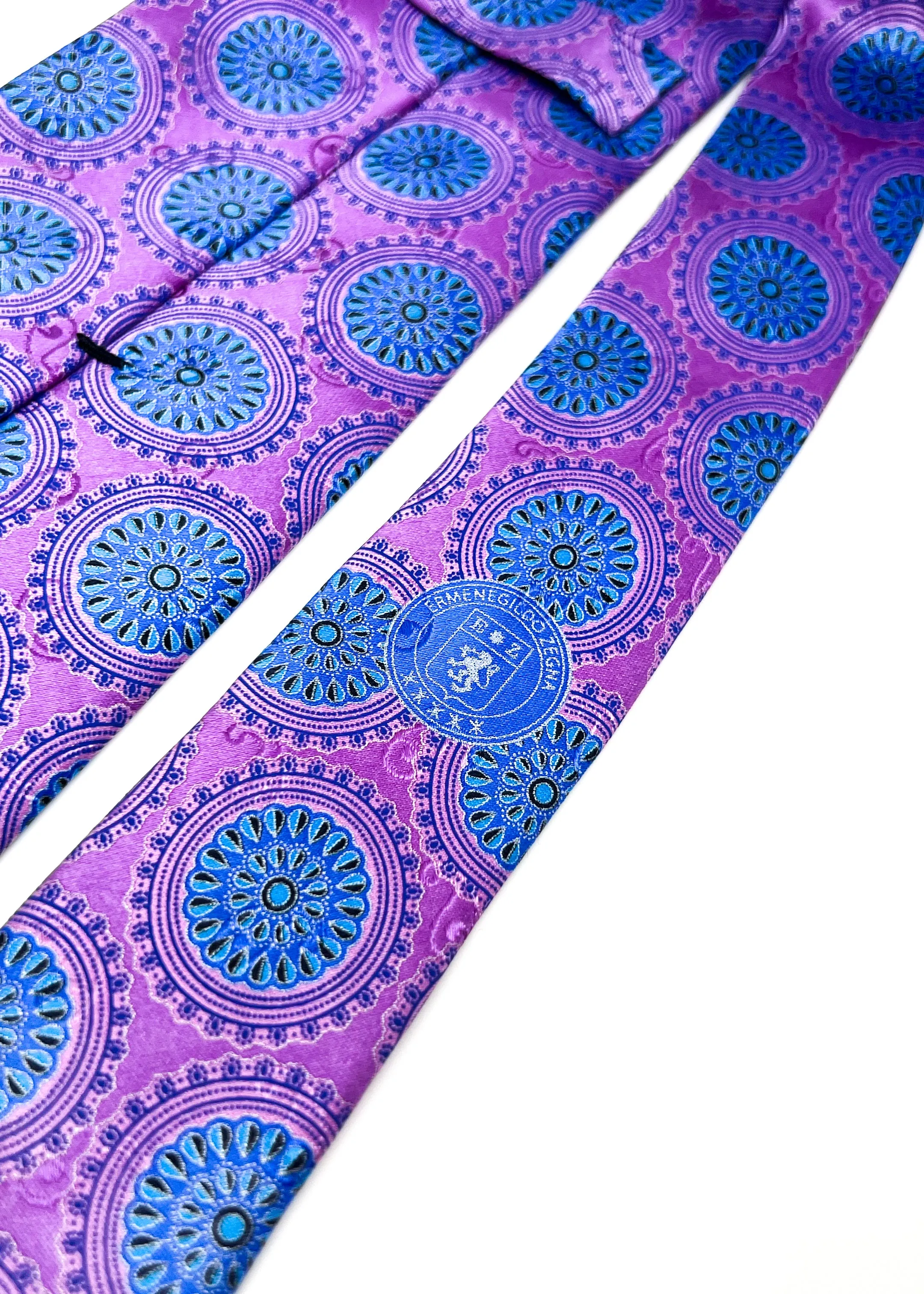$295 ERMENEGILDO ZEGNA - Flower Medallion Bright Purple & Blue LOGO - Tie