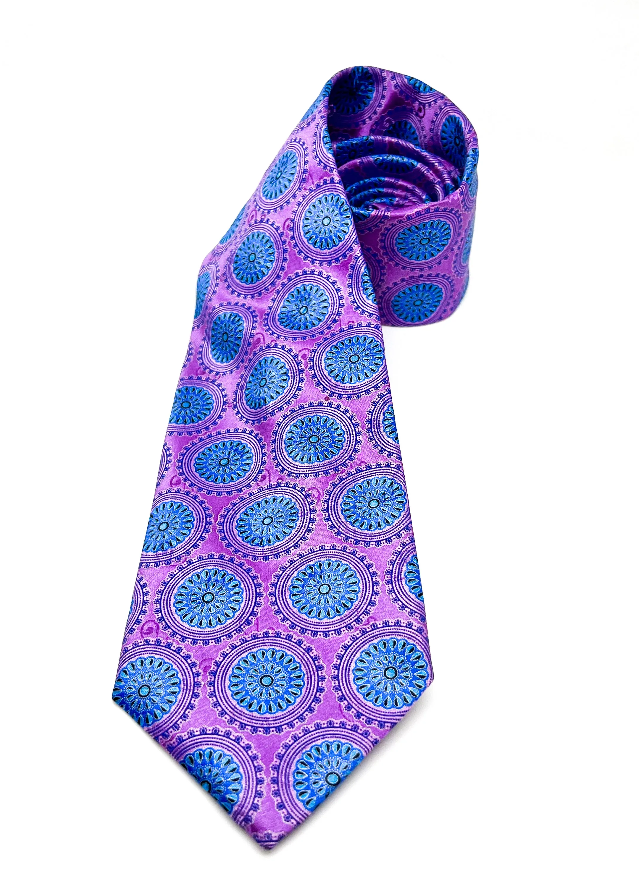 $295 ERMENEGILDO ZEGNA - Flower Medallion Bright Purple & Blue LOGO - Tie