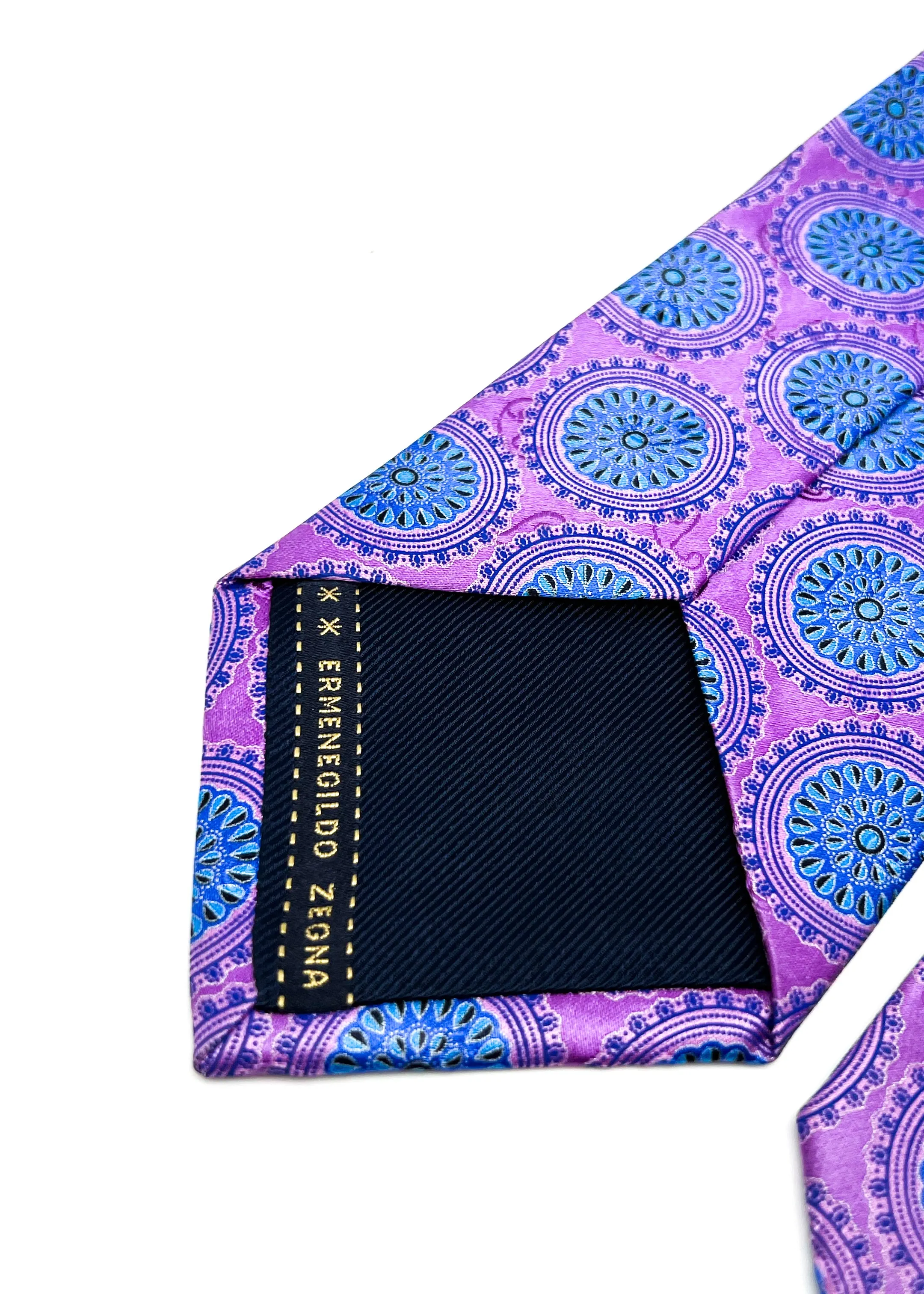 $295 ERMENEGILDO ZEGNA - Flower Medallion Bright Purple & Blue LOGO - Tie