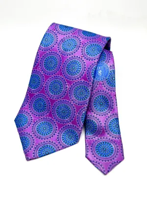 $295 ERMENEGILDO ZEGNA - Flower Medallion Bright Purple & Blue LOGO - Tie