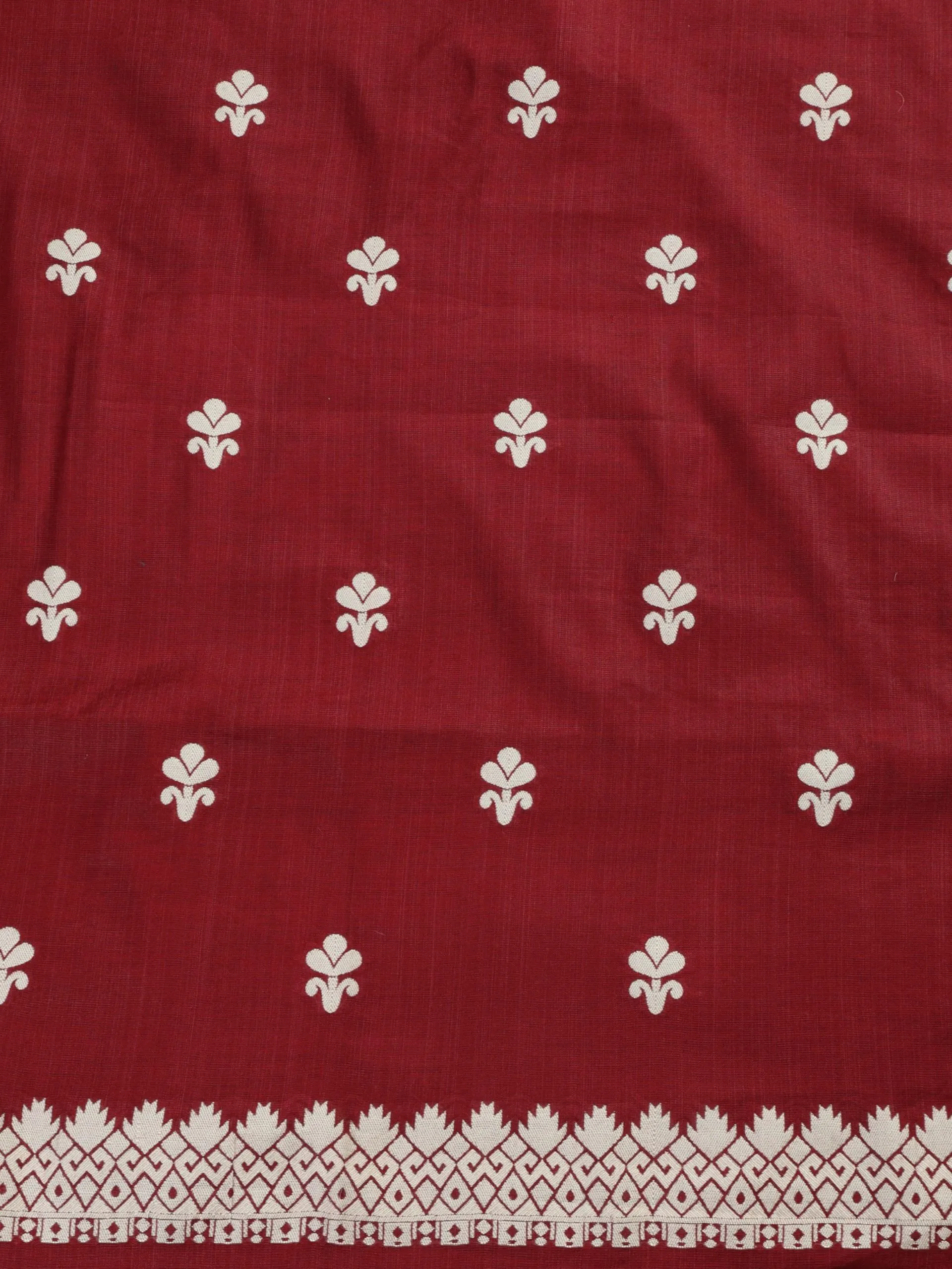 3 pc Unstitched Suit SET - Maroon Cotton Silk Jacquard Kurta with Heavy Dupatta and Pyjama