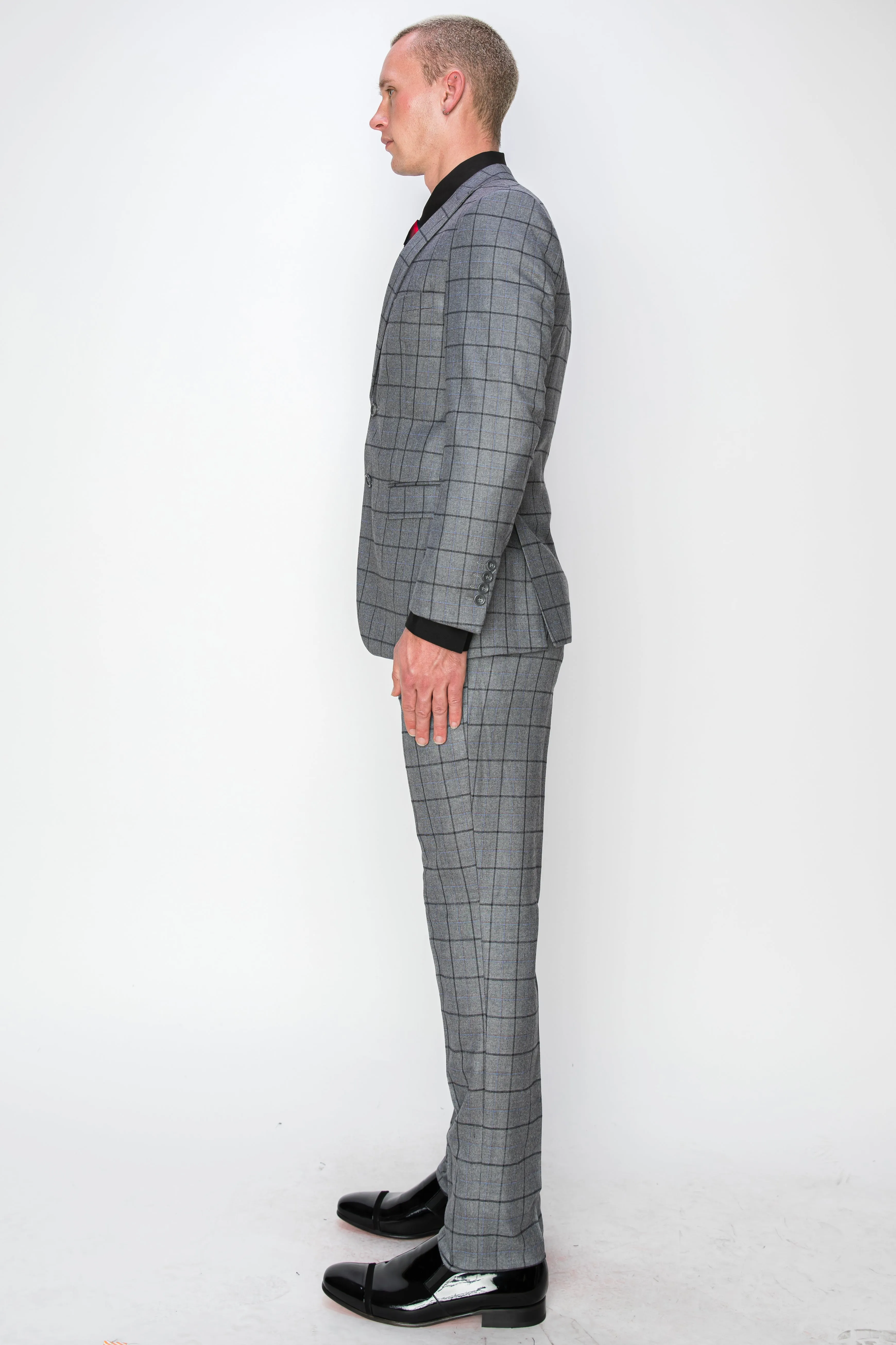 3 Piece Plaid Suit - Grey (150206)