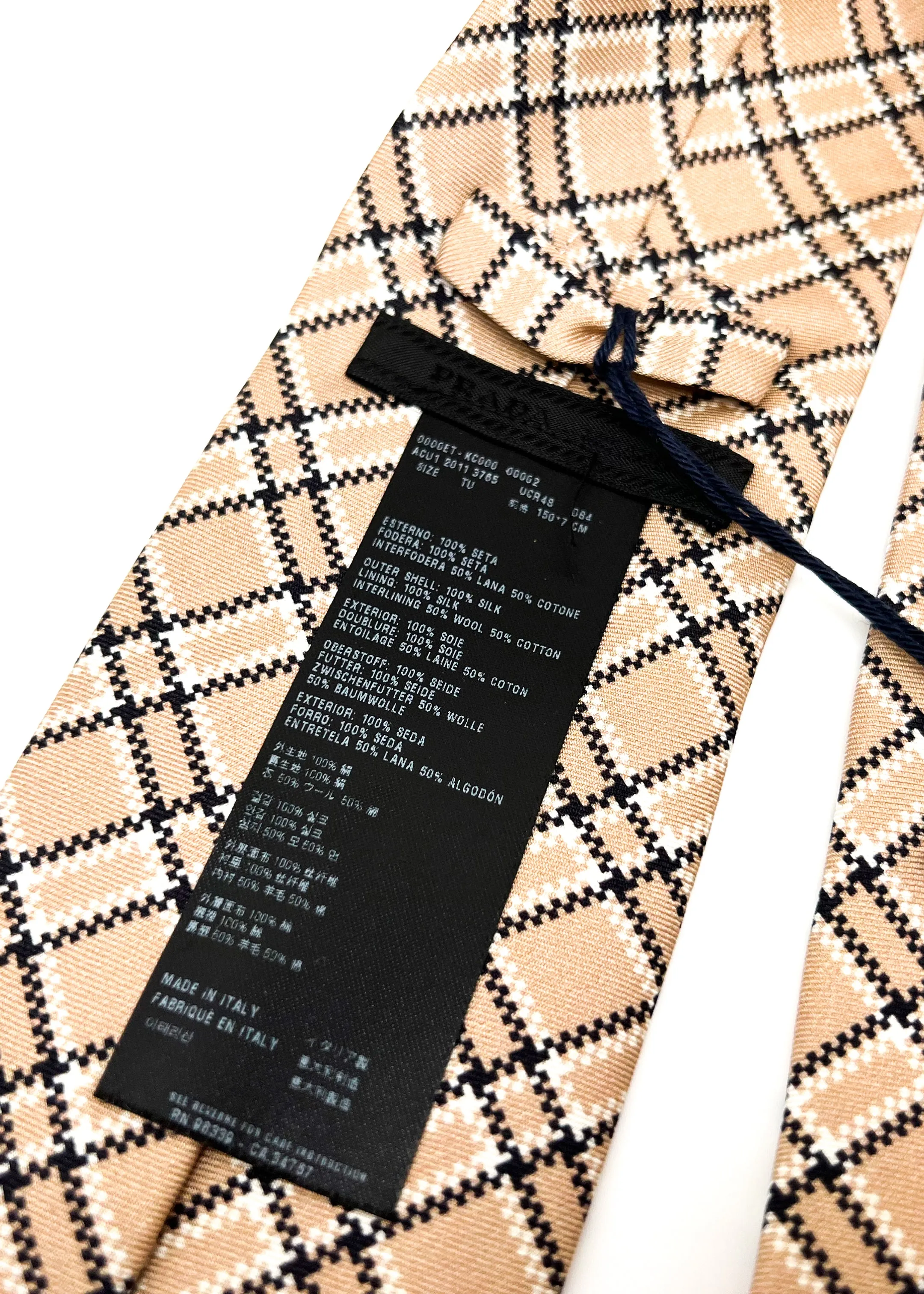 $320 PRADA - Camel & White Check Plaid Unique 2.75" - Tie