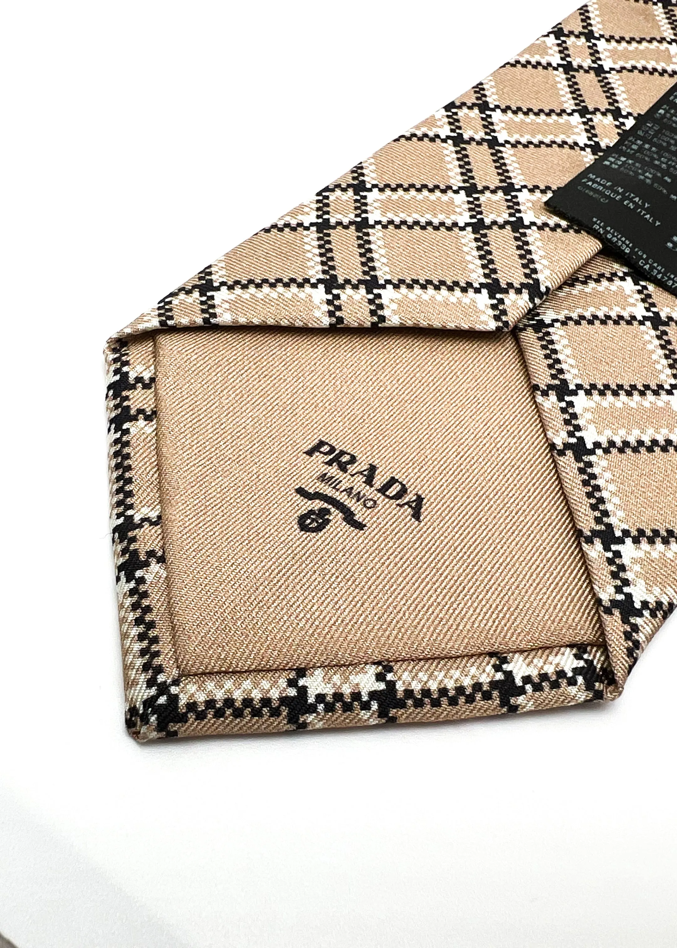 $320 PRADA - Camel & White Check Plaid Unique 2.75" - Tie