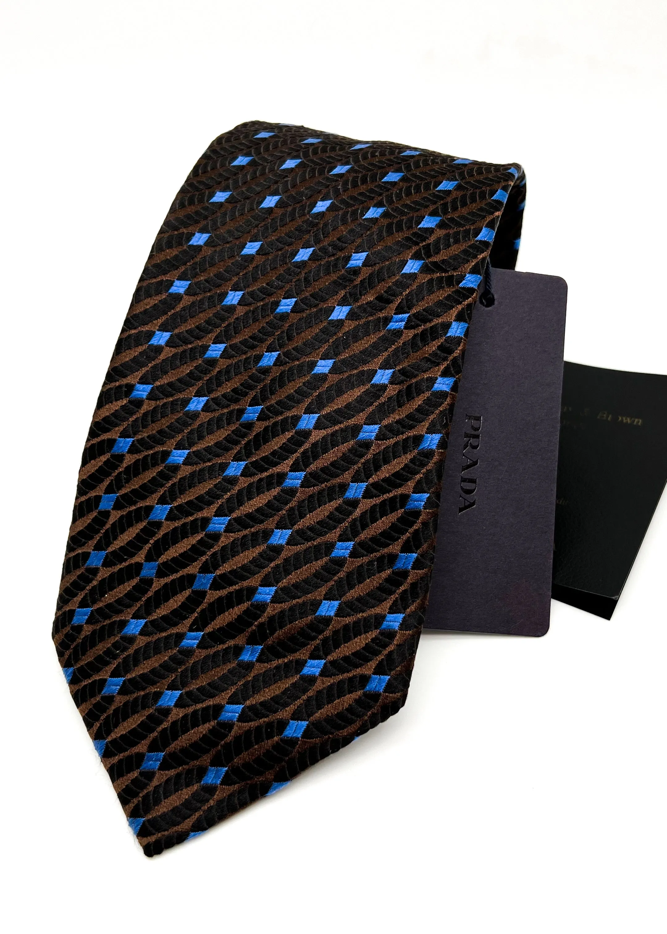 $320 PRADA For HOLLIDAY & BROWN - Twisted Rope Brown & Blue 3.5" - Tie