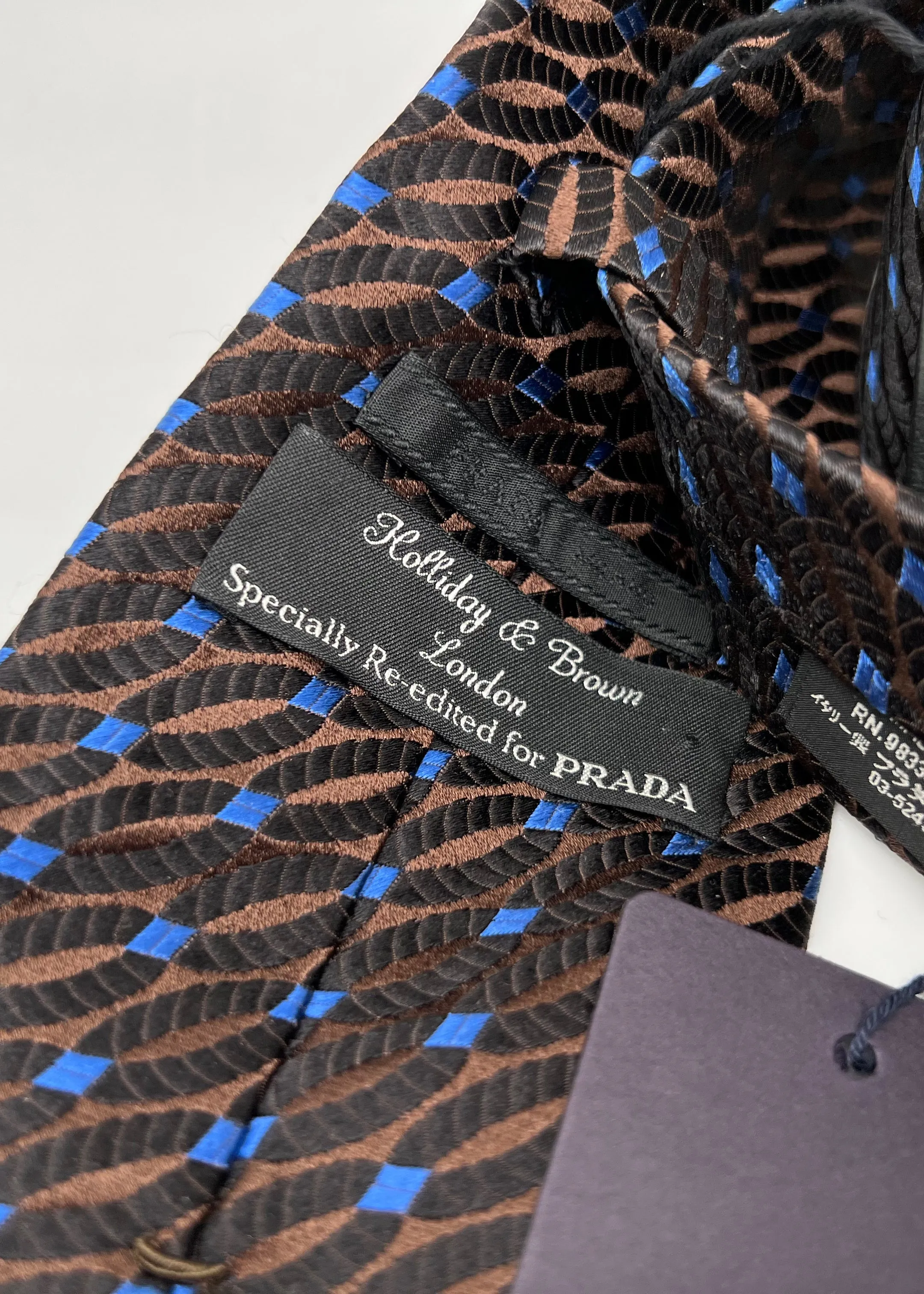 $320 PRADA For HOLLIDAY & BROWN - Twisted Rope Brown & Blue 3.5" - Tie