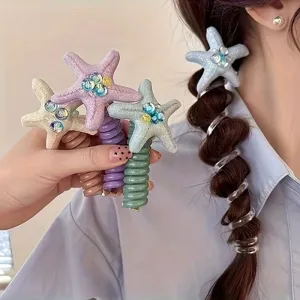 4PCS Starfish Crystal Hair Ties Set