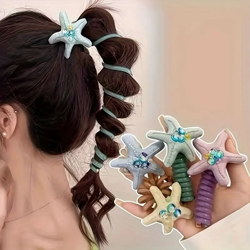 4PCS Starfish Crystal Hair Ties Set