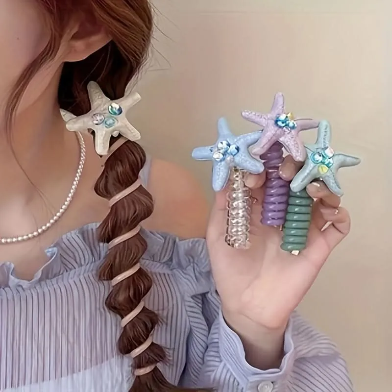 4PCS Starfish Crystal Hair Ties Set