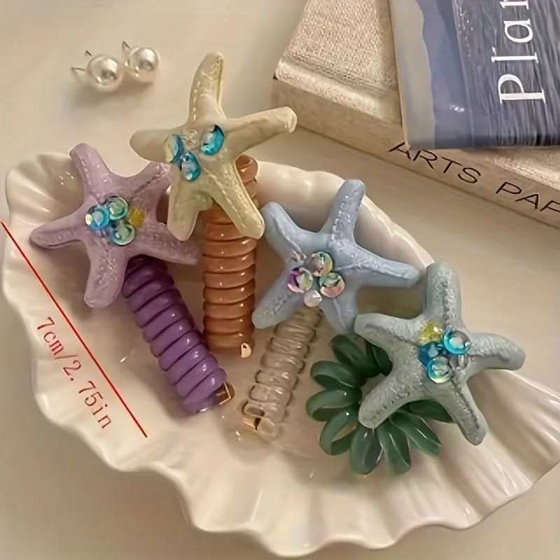 4PCS Starfish Crystal Hair Ties Set