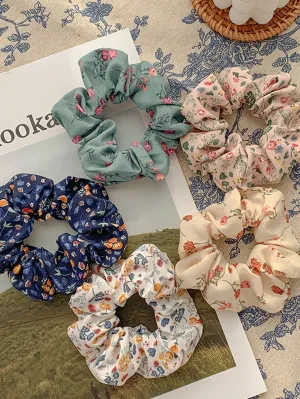 5pcs Floral Printed Hair Ties