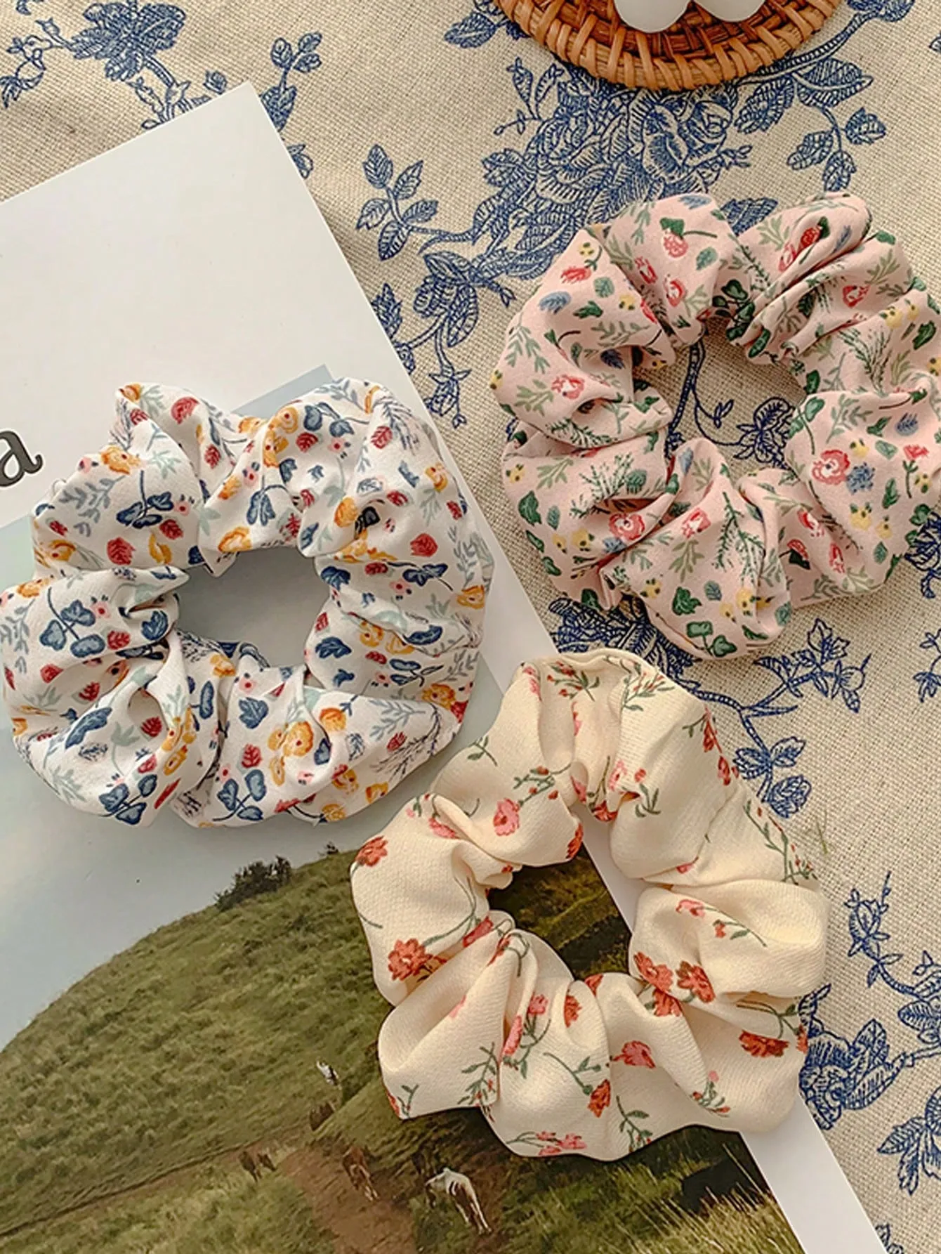 5pcs Floral Printed Hair Ties